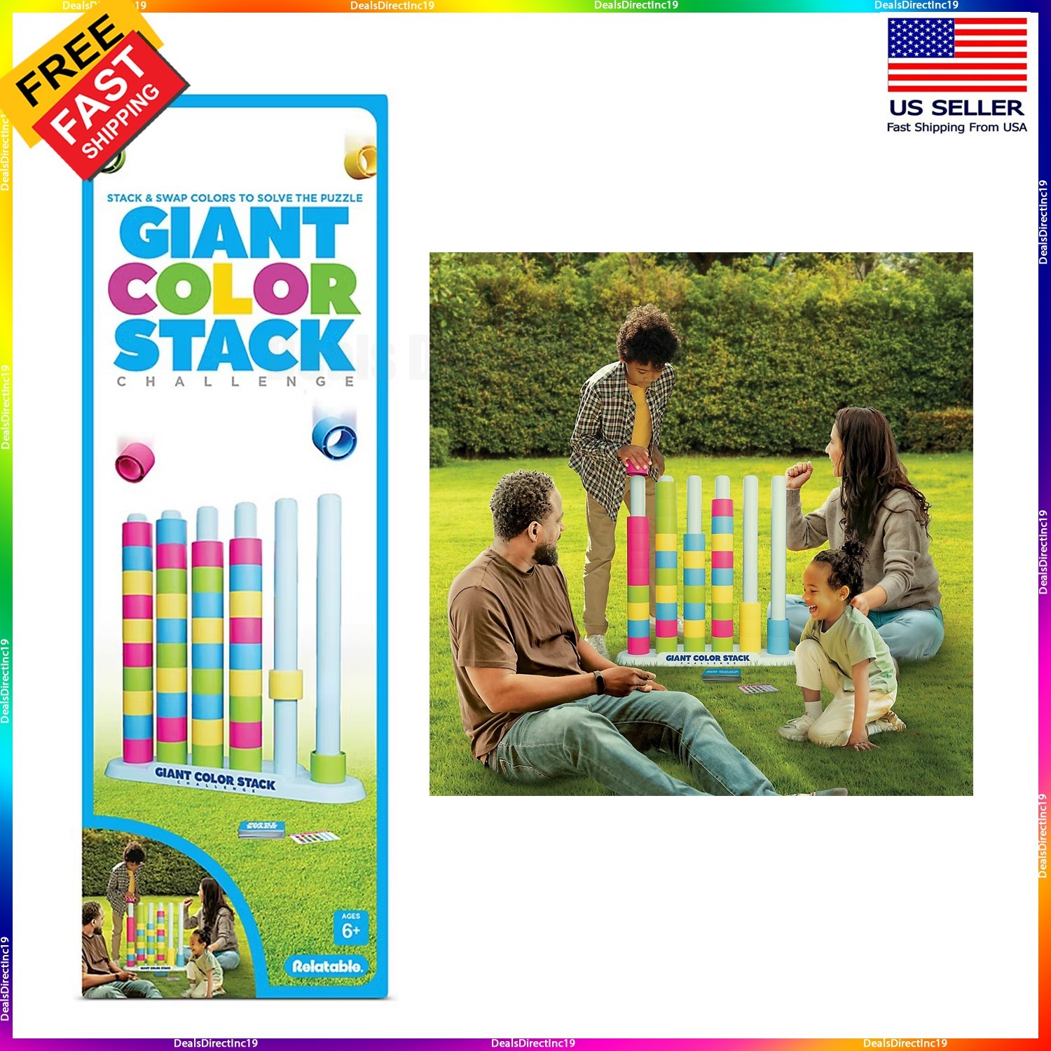 Giant Color Stack Challenge Fast Paced Puzzle Party Yard Game for Kids Relatable