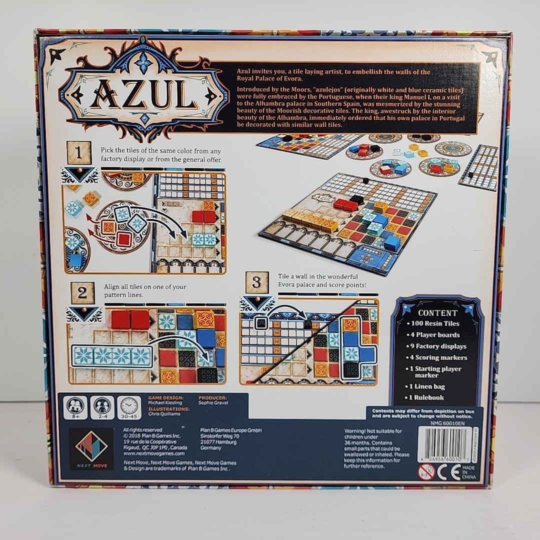 Azul Strategy Board Game 100% Complete Mosaic Tile Placement 2018 Next Move Game