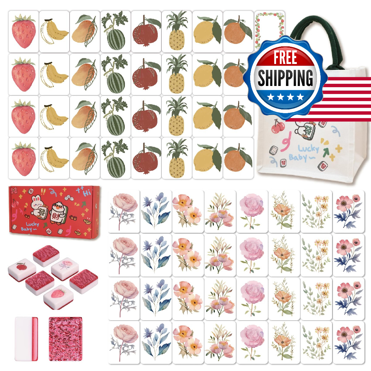 Gueiddi Mahjong Block Set 65 Pcs Vita Mahjong Set Handbag Portable Travel