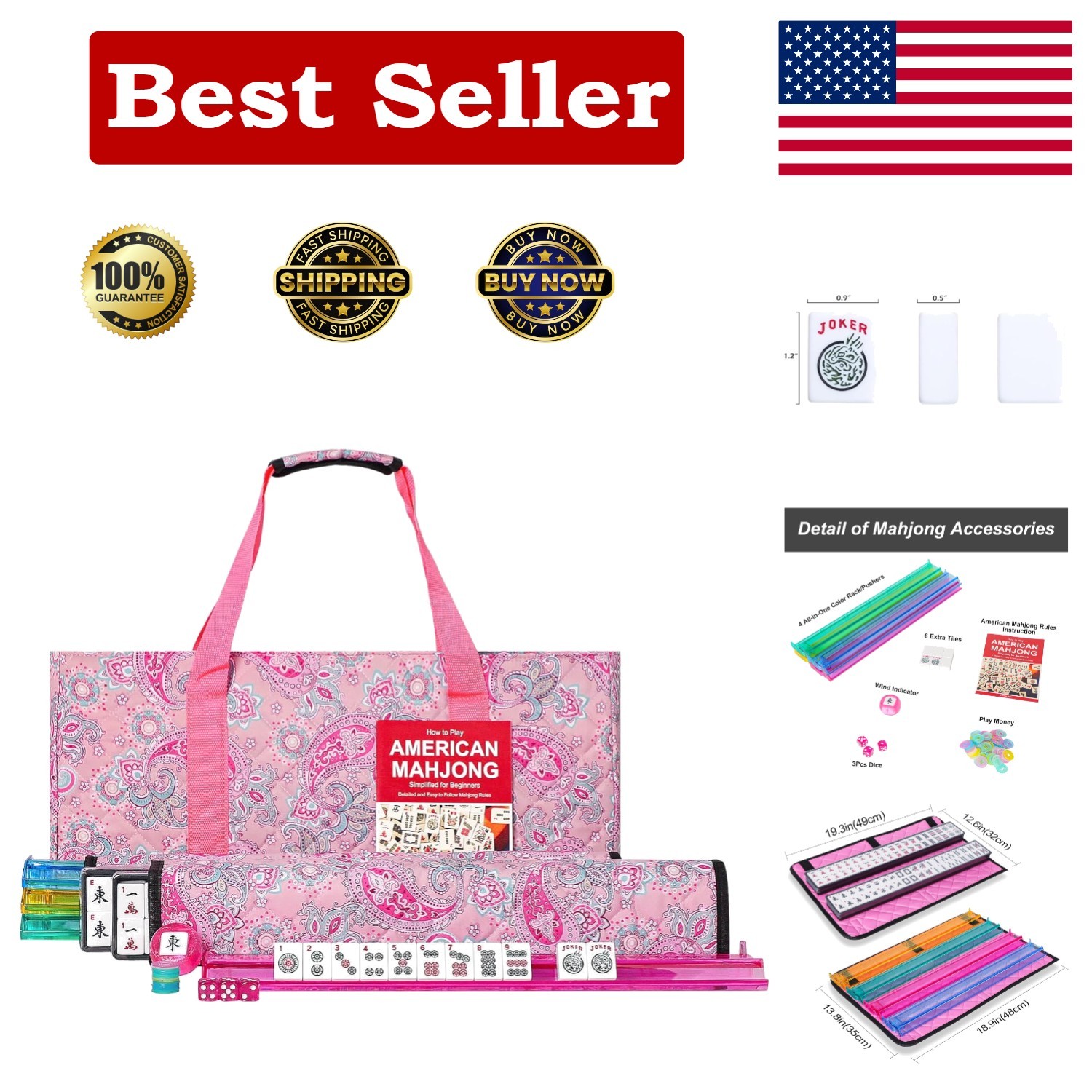 Stylish Mahjong Game Set with 166 Tiles & Portable Pink Bag for 4 Players