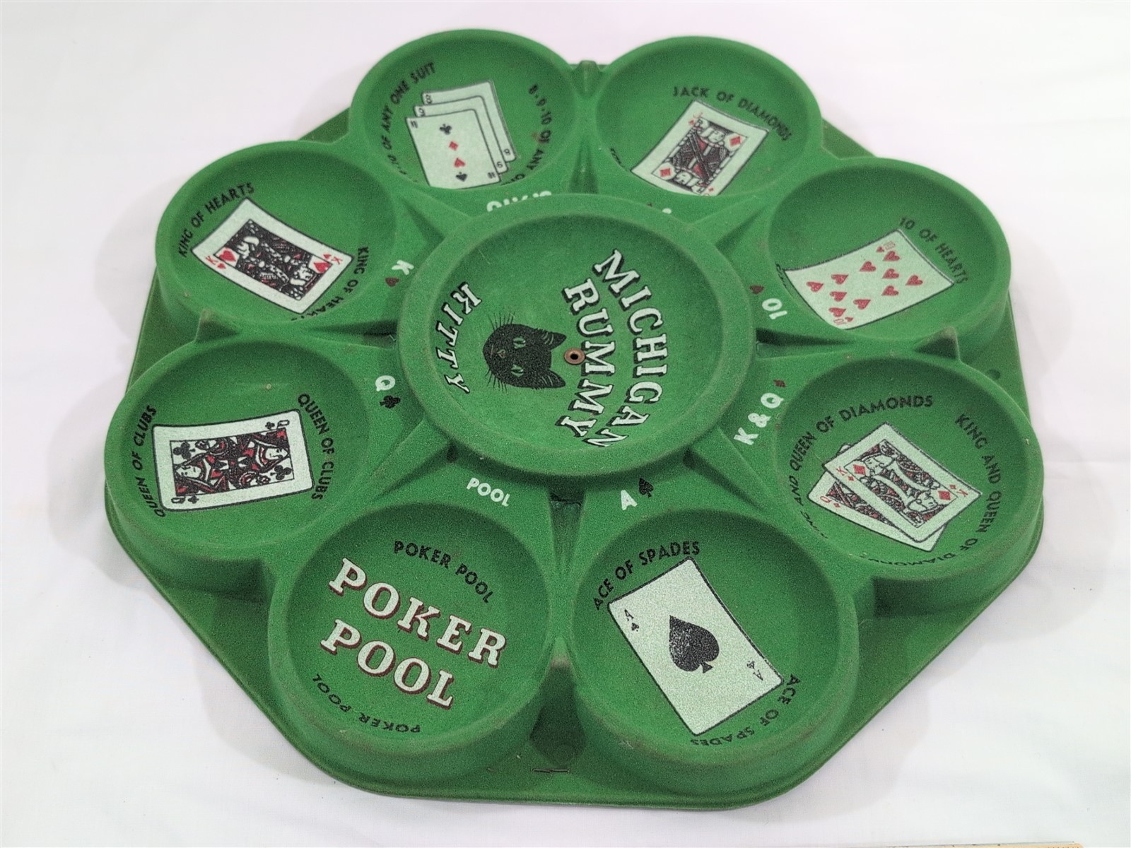 Vtg Michigan Rummy Black Cat Revolving Tray Green FELTED w/ Box RARE! Party Game