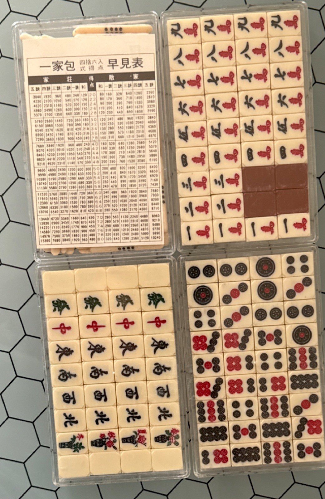 Vintage Mah Jong Chinese Sic Bo Gambling Tile Set 1960 w Banker Chart & Counters