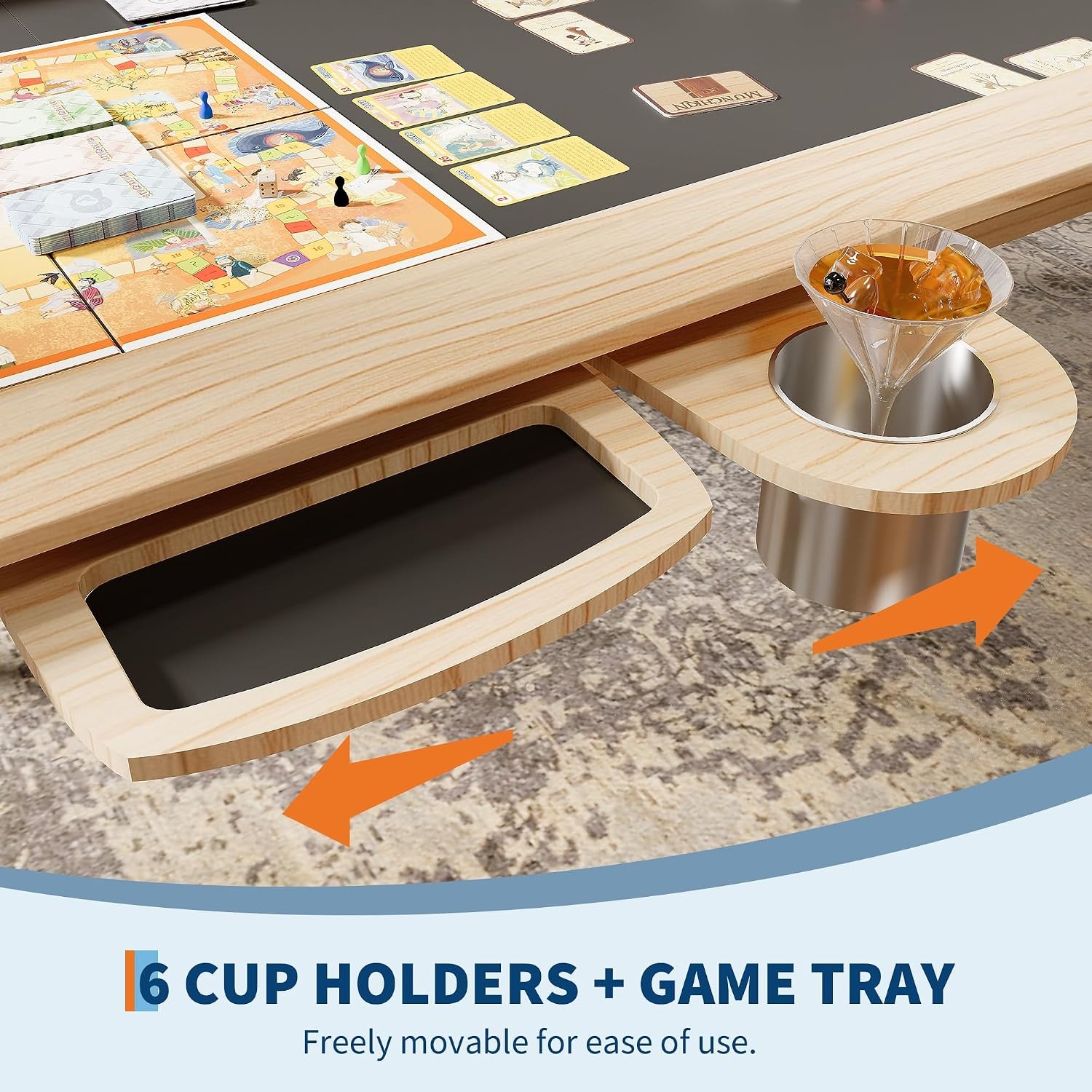 Convertible Board Game Table Solid Wood Dining Poker Table 6 Cup Holders & Mat