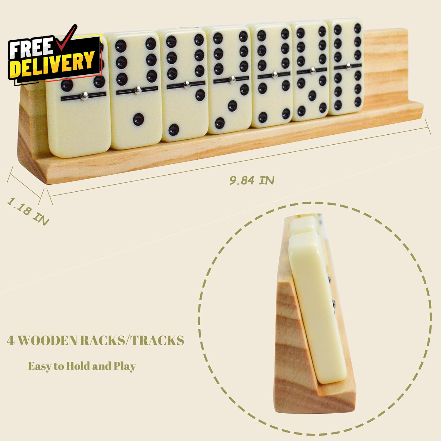 Jumbo Double 6 Dominoes Set for Adults Kids 28 Ivory Domino Tiles with 4 Wood…
