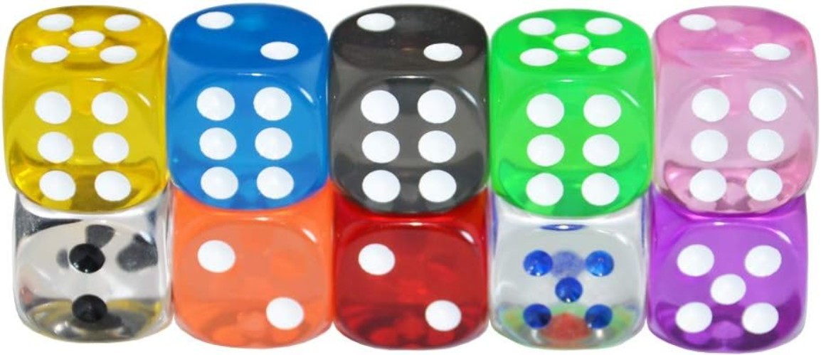 16mm Transparent D6 Dice Set – 10-piece Collection for Tabletop Roleplaying