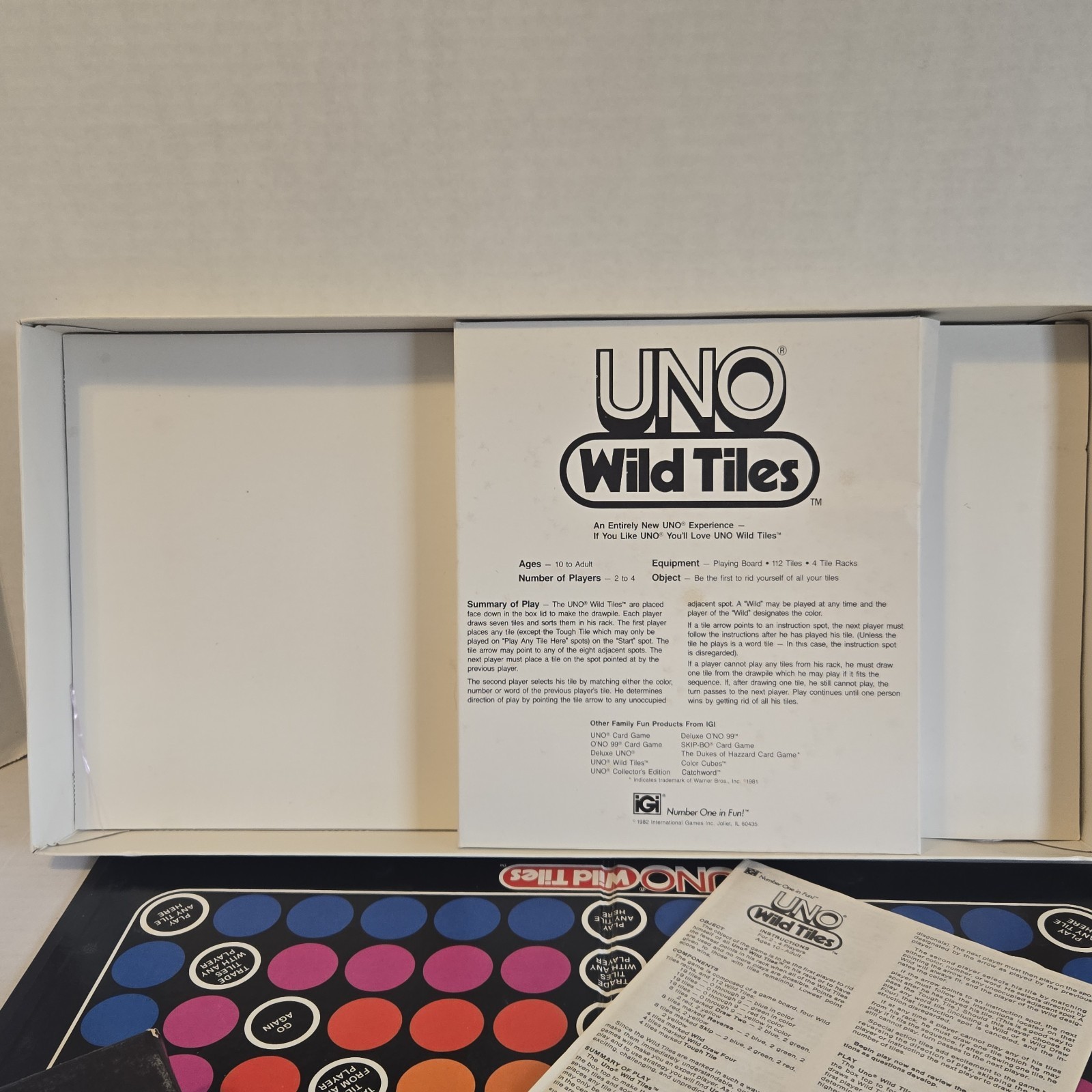 1982 UNO Wild Tiles Board Game **100% COMPLETE**