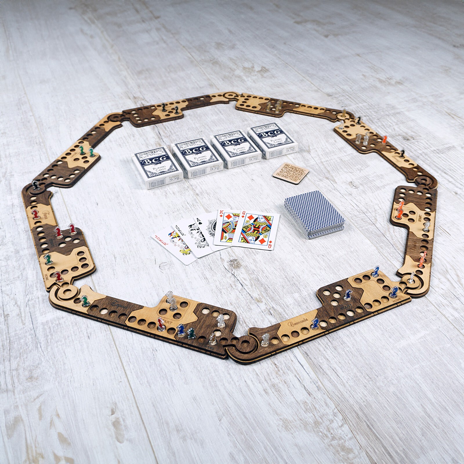 Pegs and Jokers Flex Board Game Set 2 to 8 Players Handcrafted Natural Wood