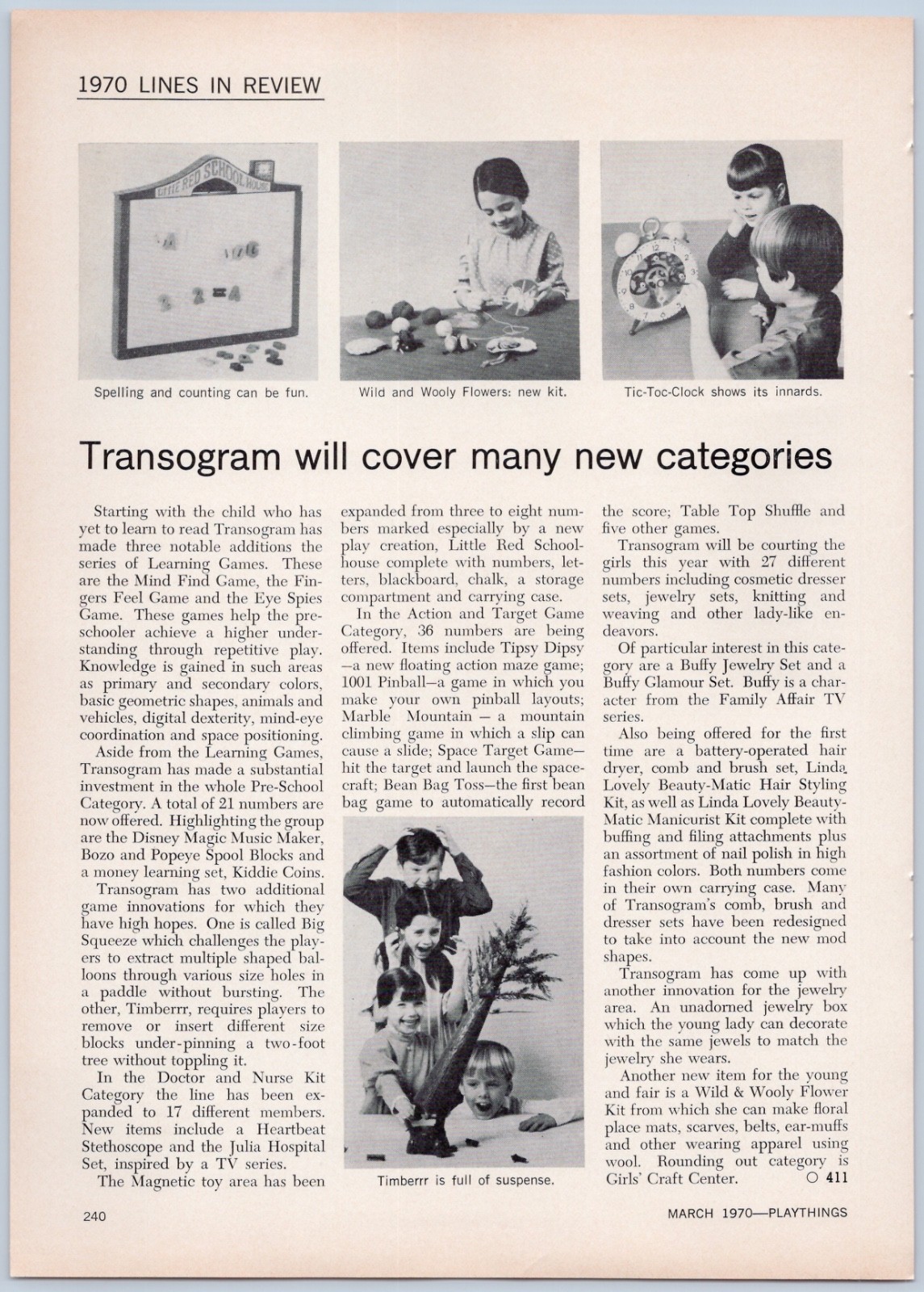 1970 Vintage Toy Article – Transogram Learning Games Timberrr Classic Toys