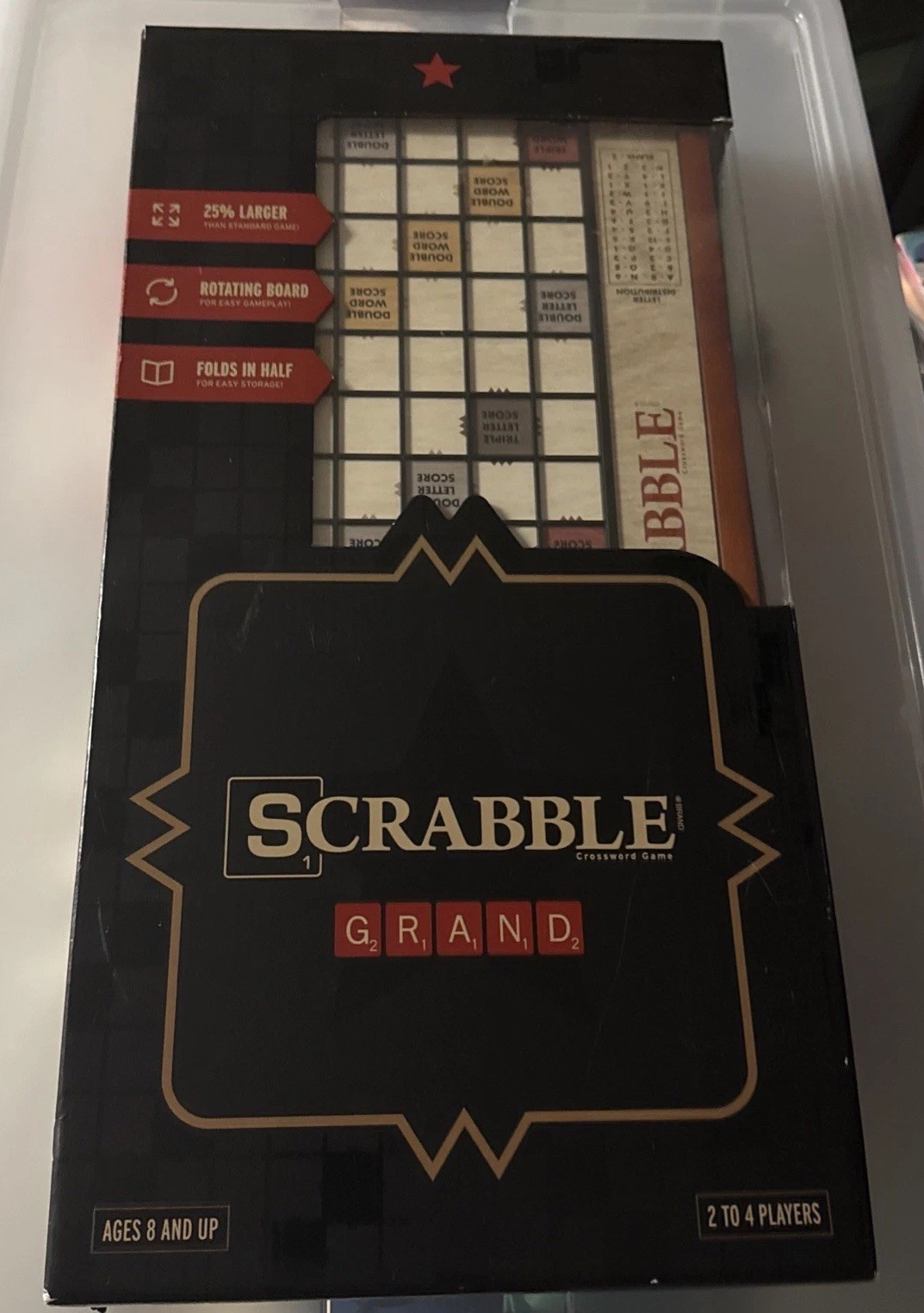 New SCRABBLE Grand Edition -25% Larger, Wooden, Folding, Rotates WS GAME COMPANY