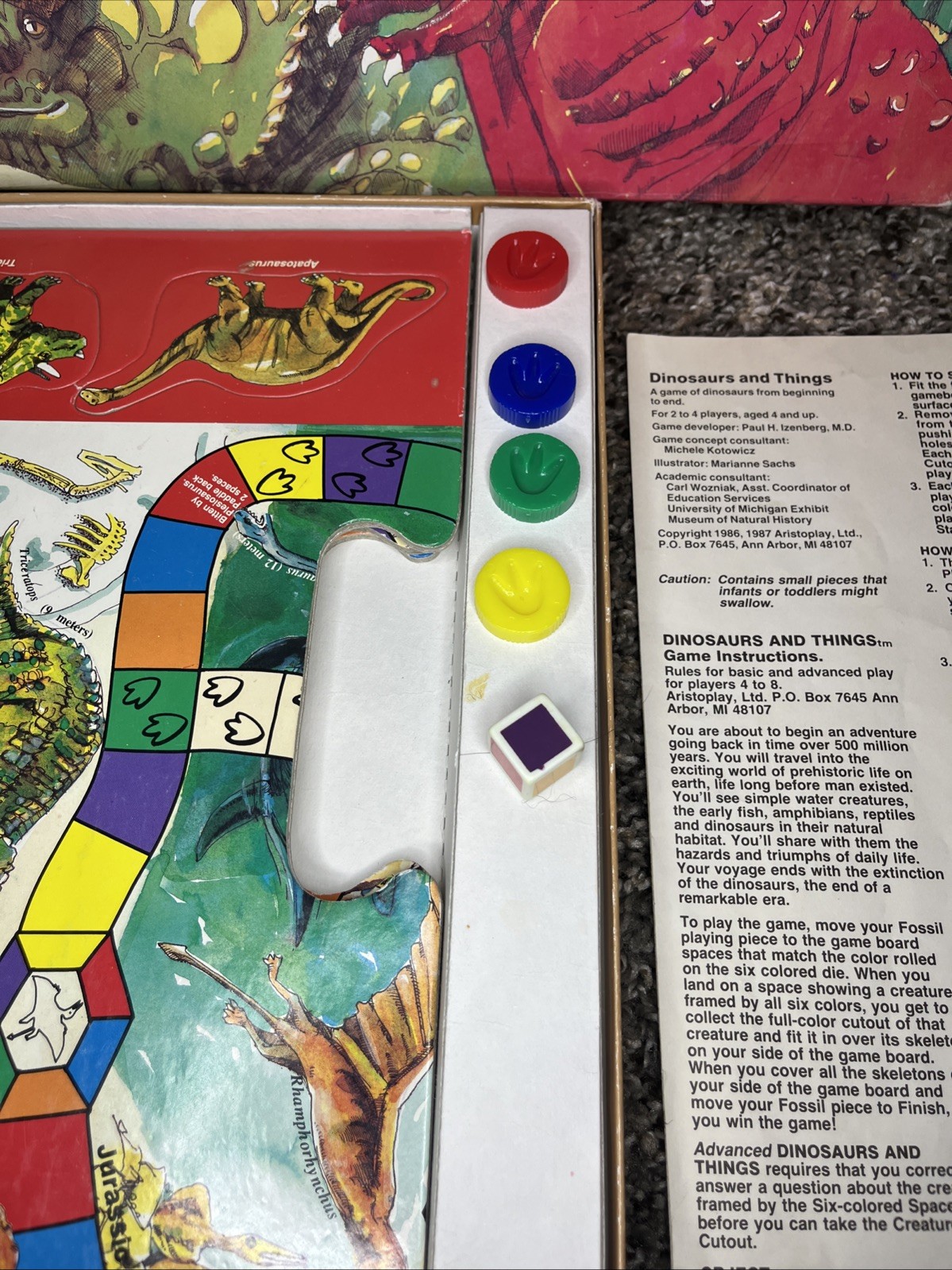 Vintage Aristoplay Dinosaurs And Things Board Game 100% Complete in Box 1987