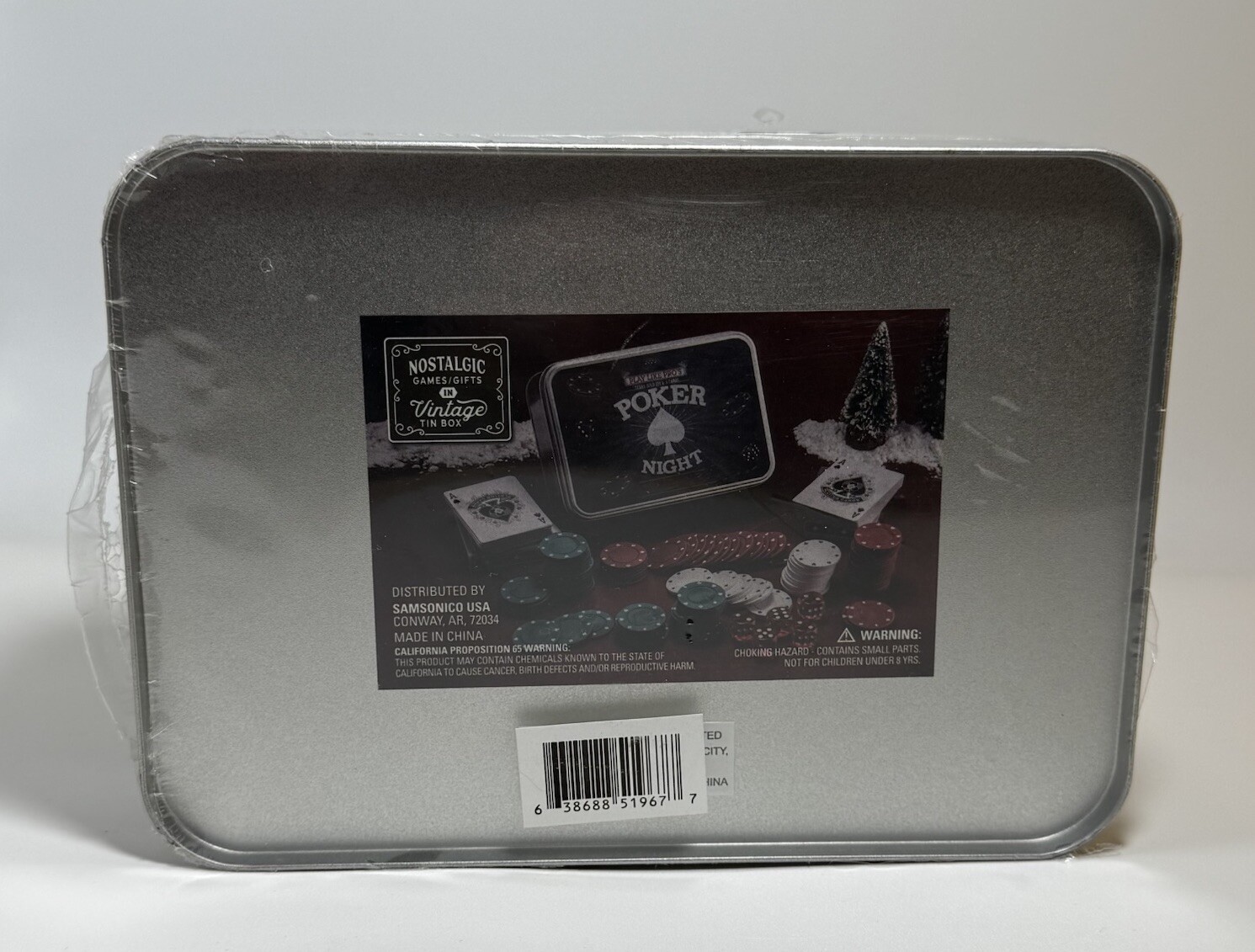 Sealed Poker Night Game Tin – 100 Chips, 2 Decks, Dice, Dealer Button Samsonico