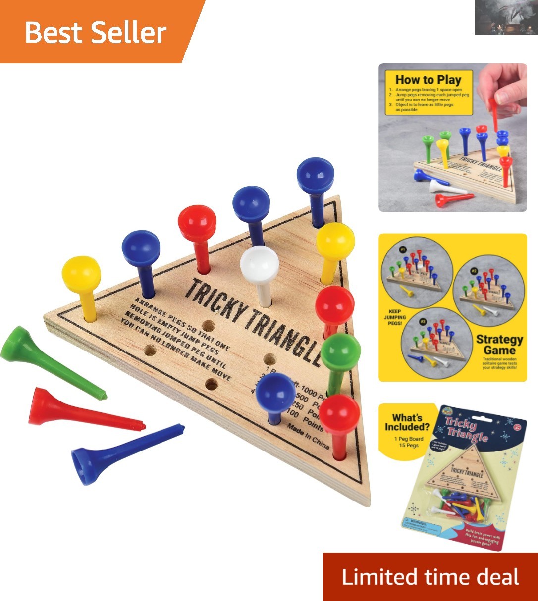 Compact Wooden Tricky Triangle Game – A Classic Strategy Challenge for All Ages