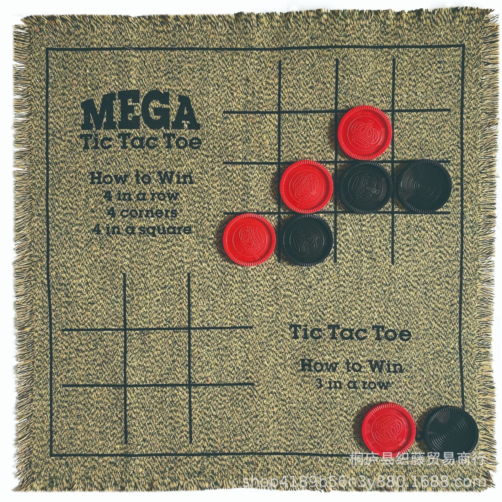 3 in 1 Giant Checkers Game Set,Super Tic Tac Toe,Including Reversible Rug wit..