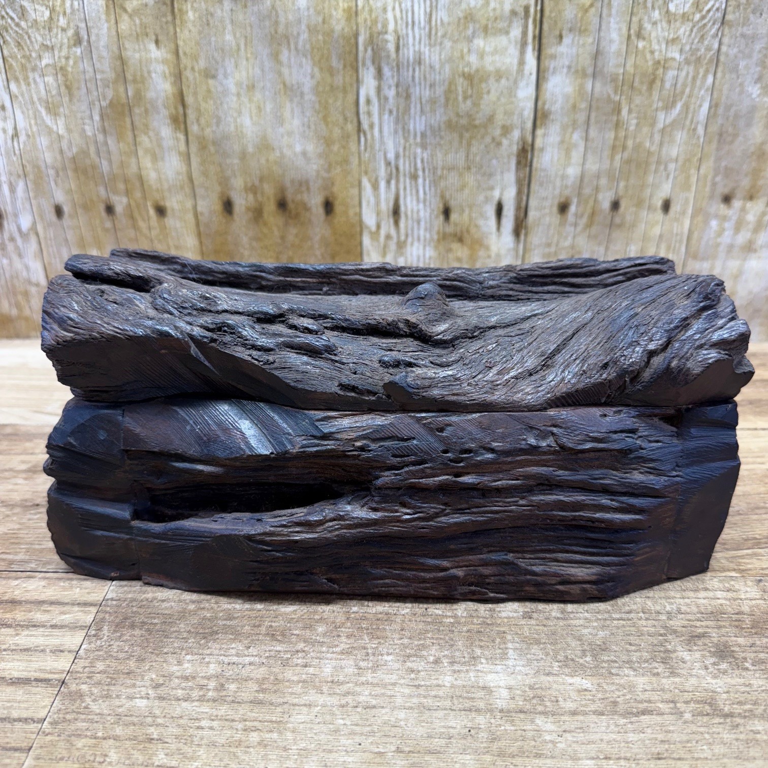 VTG Wood Hand Made Ironwood Dominos Set of 28 Tiles Rustic Log Case Complete
