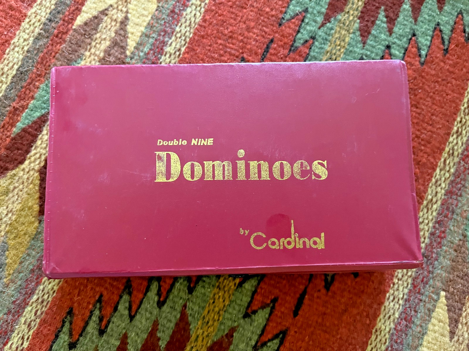 Vintage Domino By Cardinal 55 Pieces 3/8″ Thick DOUBLE NINE Red Vinyl Case