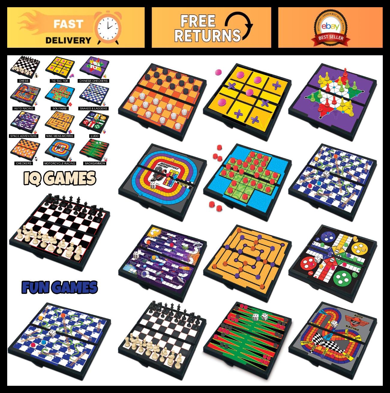 Magnetic Travel Games for Kids – 12 Retro Compact Board Games, Perfect for Road
