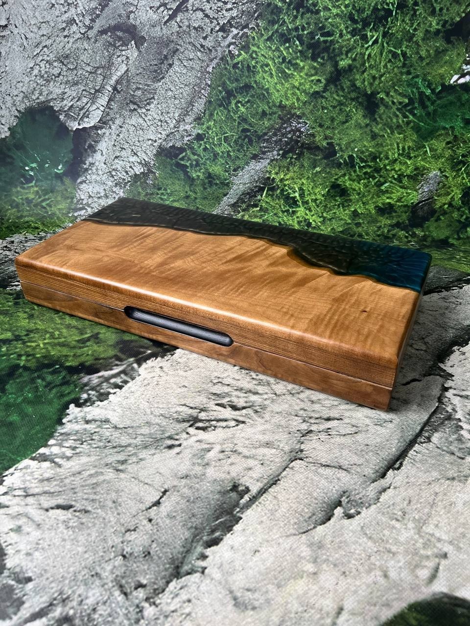 Handmade Wood Epoxy Resin Backgammon Set | Natural Wood Board Game 50×50 cm