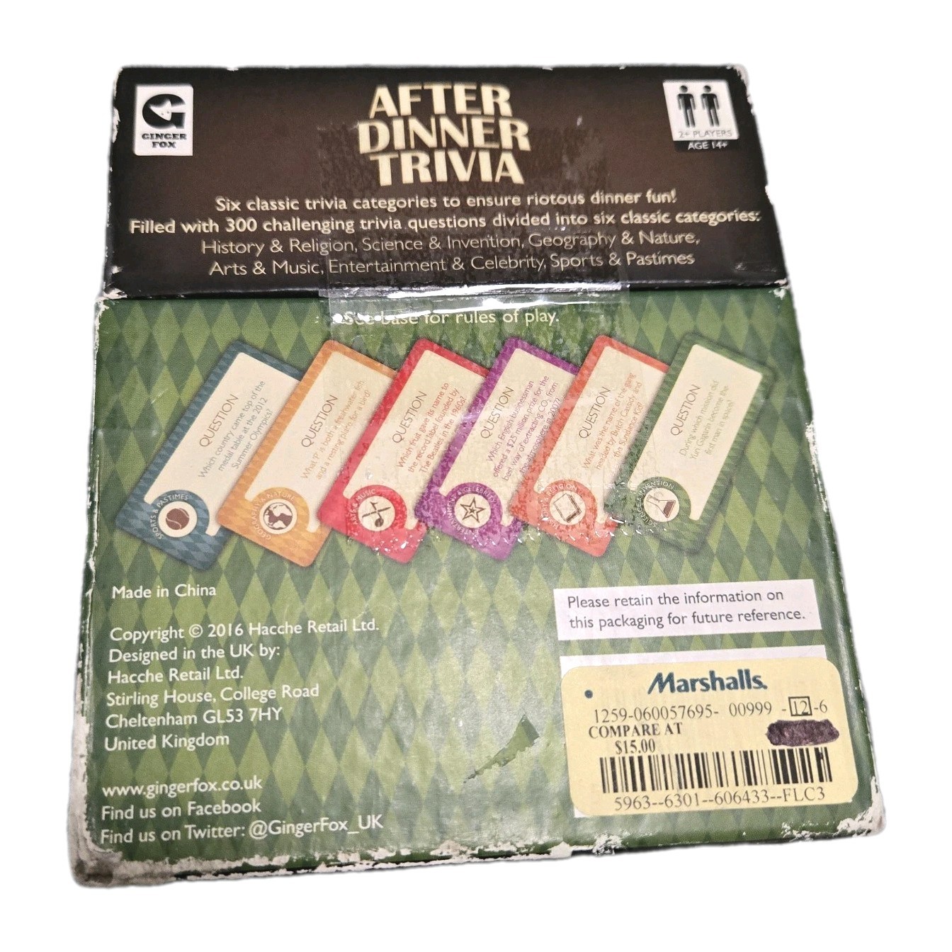 After Dinner Trivia Card Game Ginger Fox 300 Cards Family Party Travel Game 2016