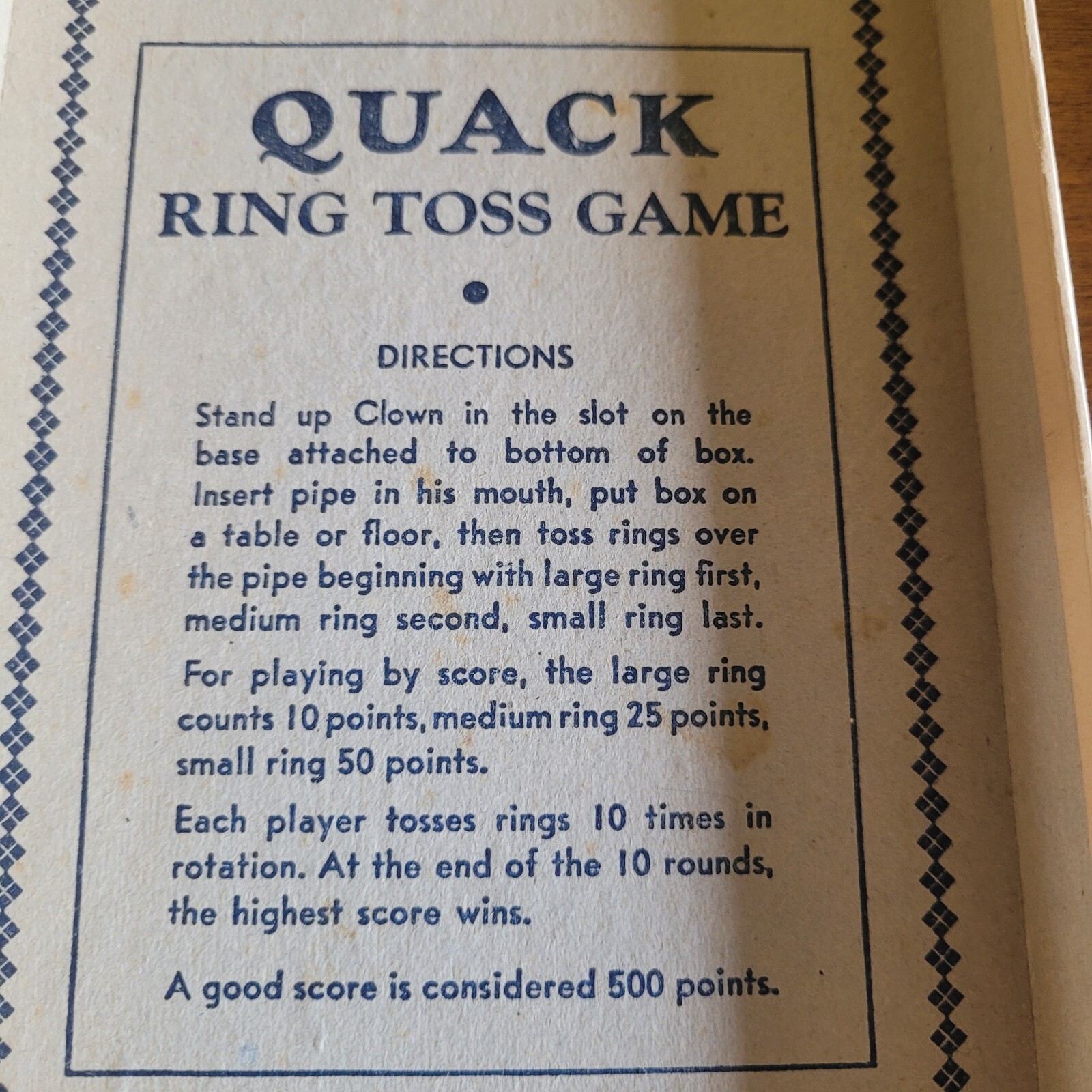Vintage Quack Ring Toss Toy Game w/ Clown & Pipe Complete Rosebud Art Co 1940’s