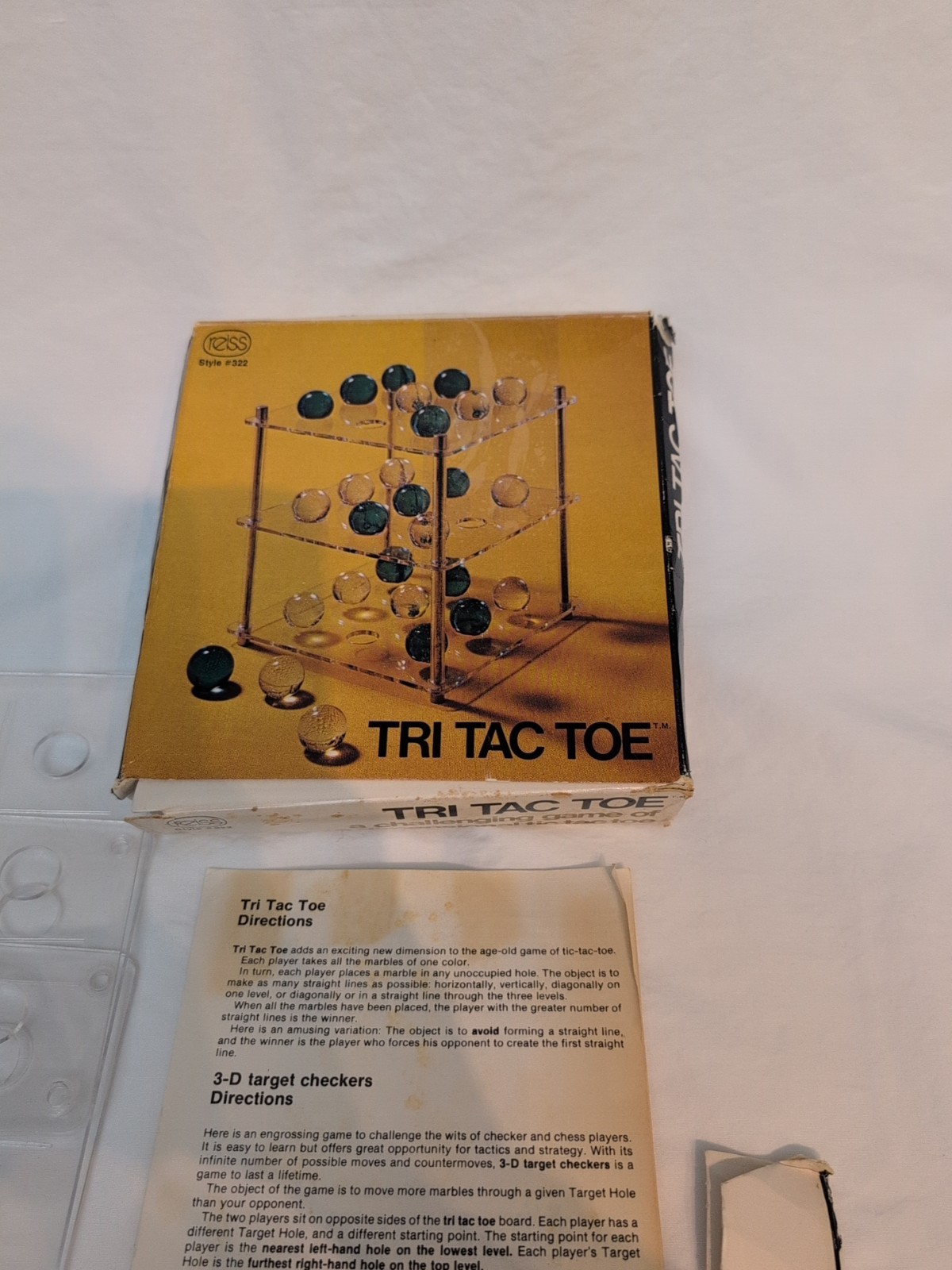 Vintage Reiss Tri Tac Toe Marbles 3D Tic Tac Toe Game 1973 Missing Rods