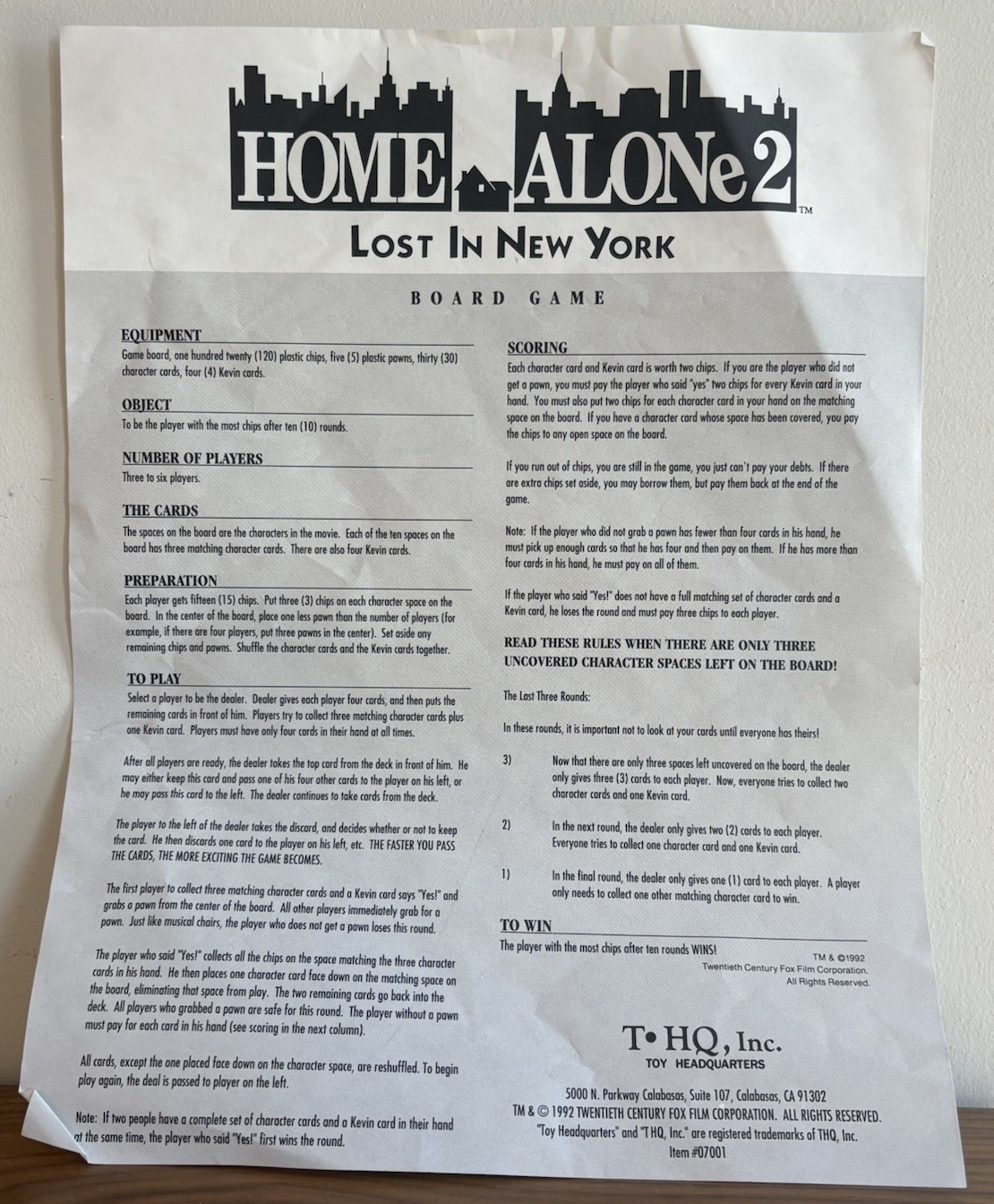 Vintage Home Alone 2 Lost in New York The Board Game 1992 Partial Set Excellent