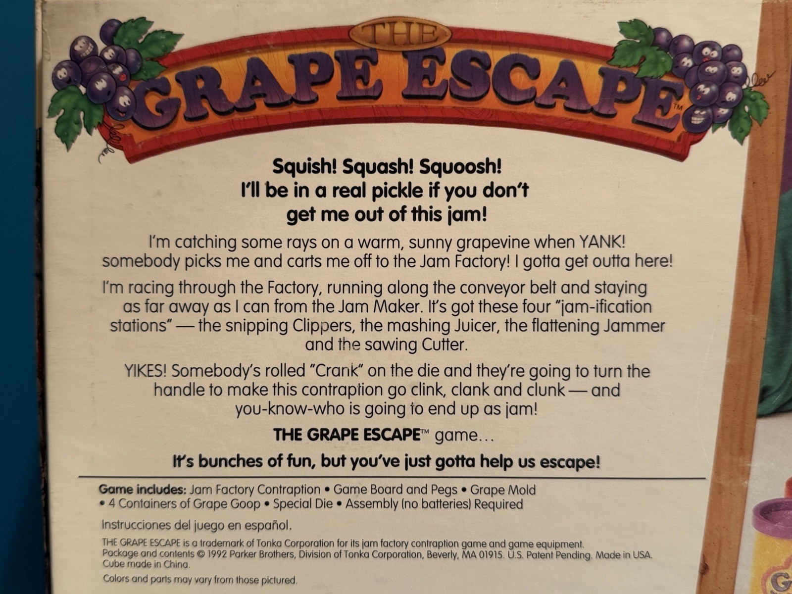 VINTAGE The Grape Escape Game COMPLETE NO DOUGH Parker Brothers 1992 90’s Kids