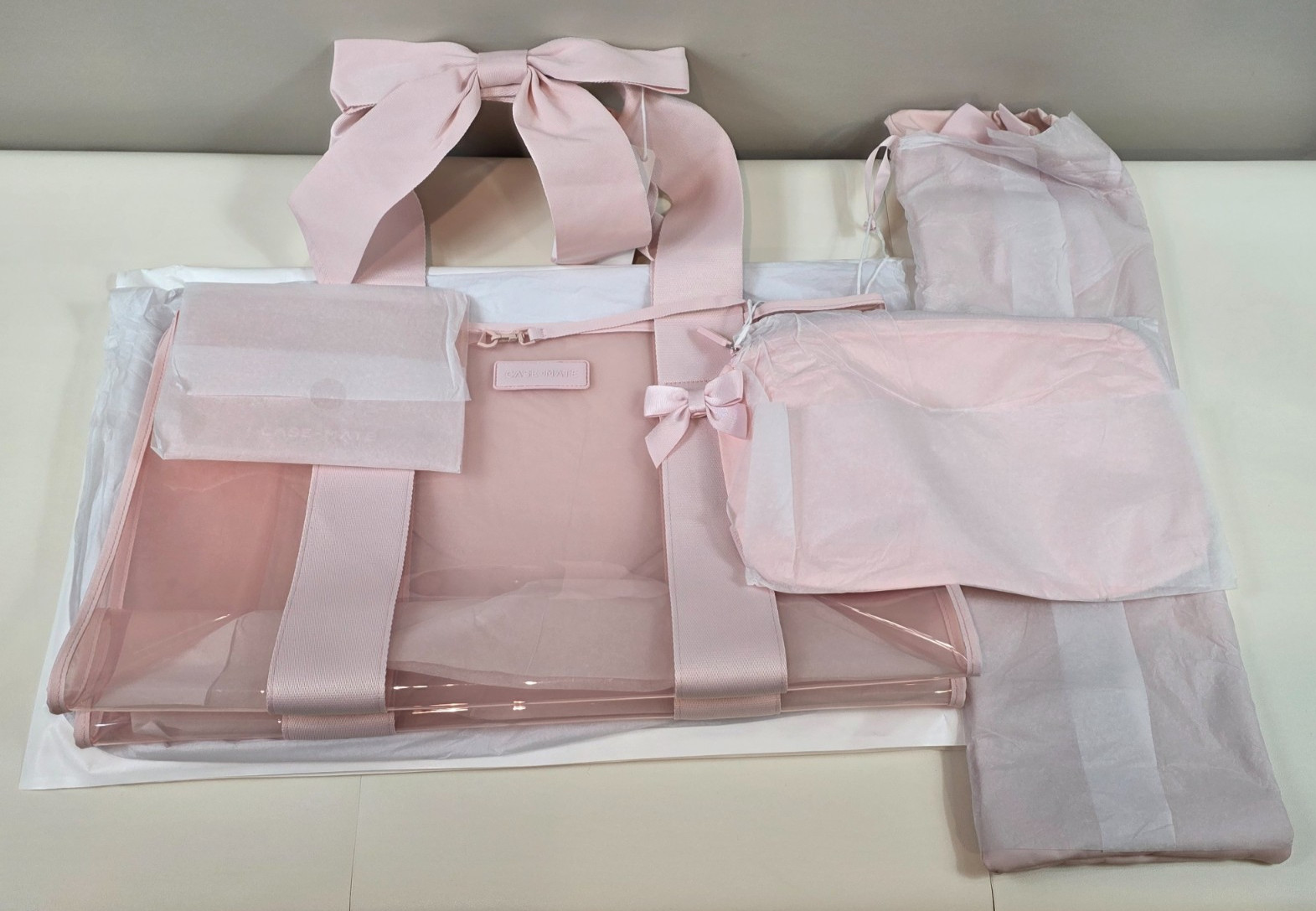 Case-Mate Mahjong Jelly Tote Set Ballet Pink Bow 4-Piece Clear Bag Rack Sleeve