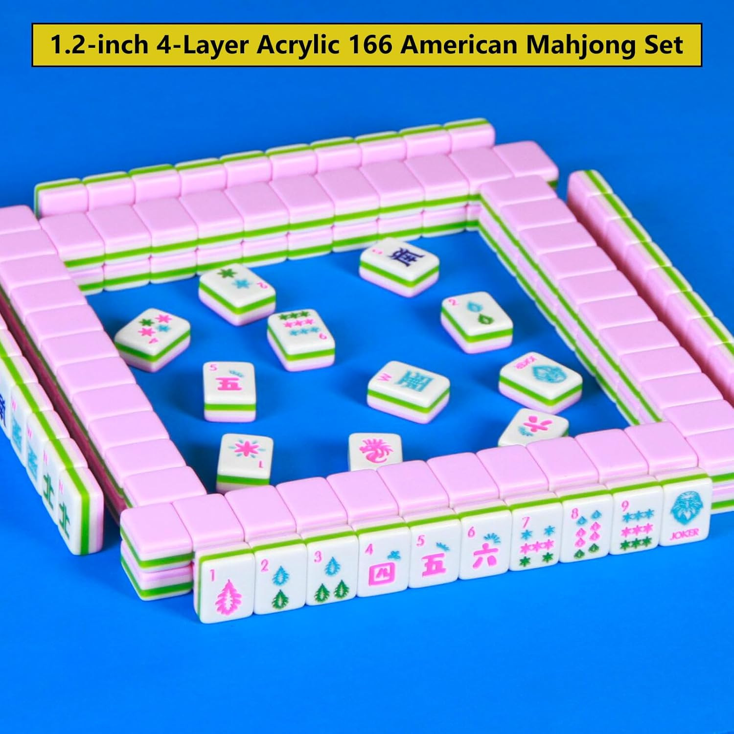 Pink 4 Layer Mahjong Set 166 American Mahjong Set 1.2-Inch Acrylic Mahjong Tile