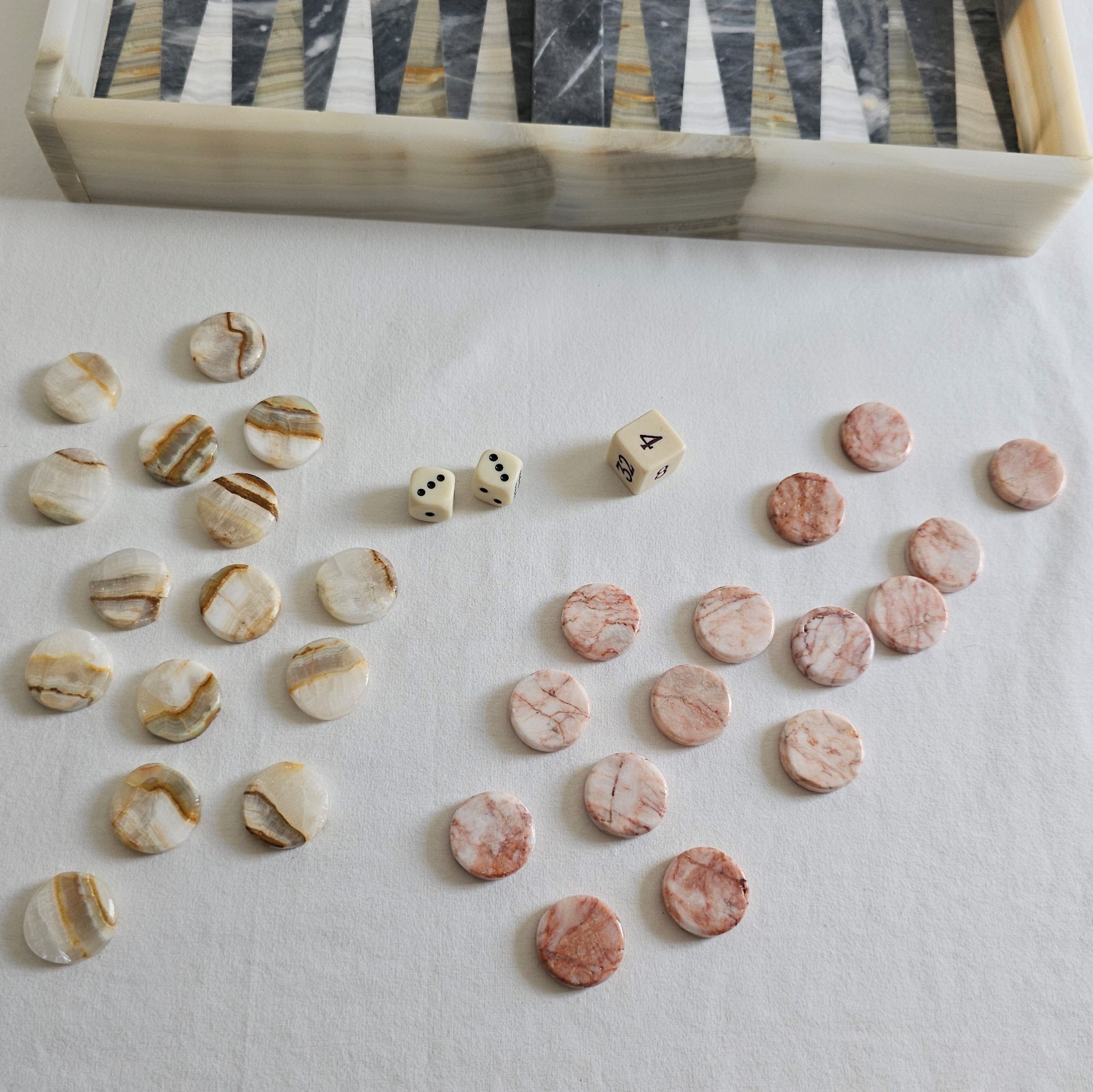 60s Italian Marble Backgammon Set Natural Stone Luxury Game Complete Set MCM