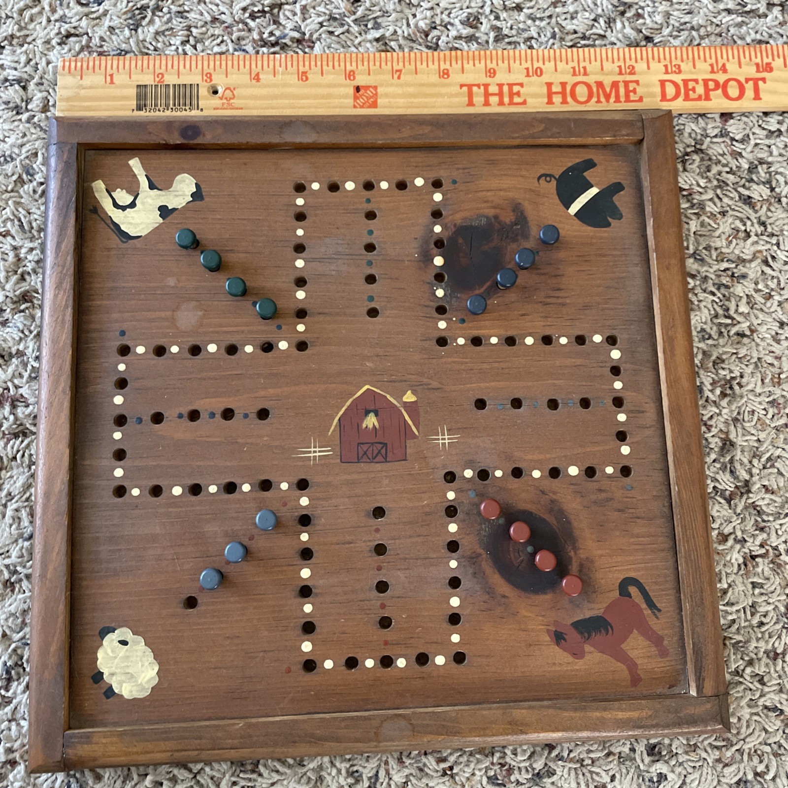 VTG Handmade Wooden Game Board Aggravation Wahoo Country Cottage Farmhouse Dice