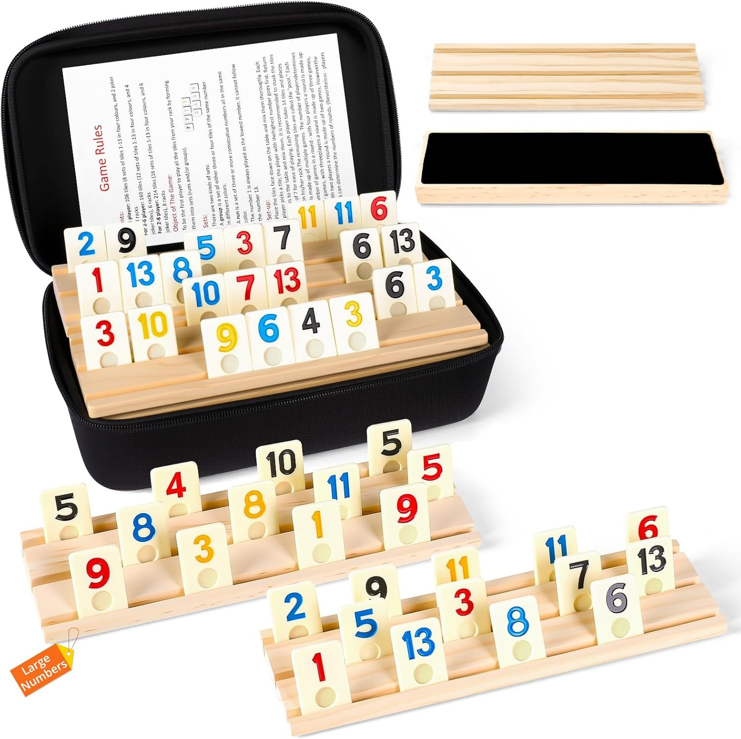 Rummy Cube Set, 2026 New 6 Player Edition with 6 Wooden Racks/Trays, 160 Large N