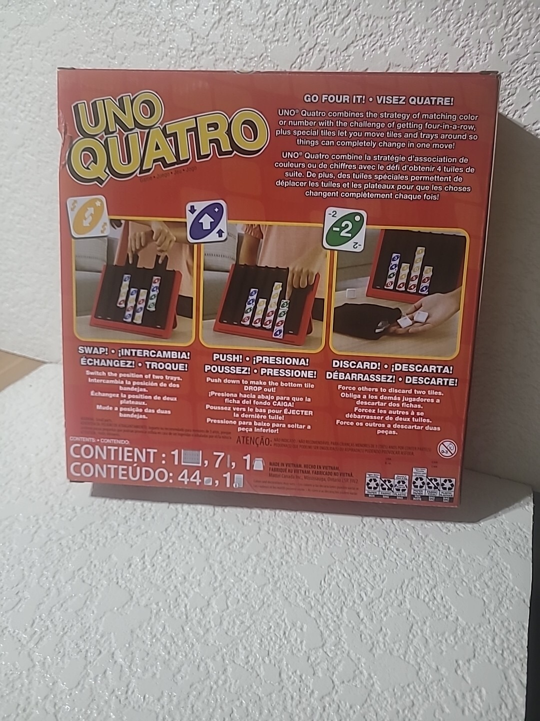 MATTEL GAMES UNO QUATRO GAME, FAMILY & GAME NIGHT COLORED TILES NEW IN BOX