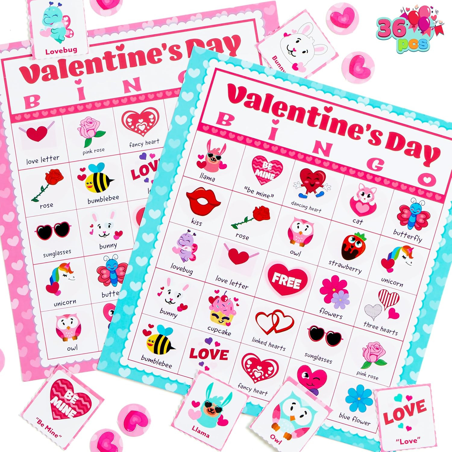 36 Player Valentines Bingo Cards 5×5 Kids Classroom Party Game Fam Activity Fun!