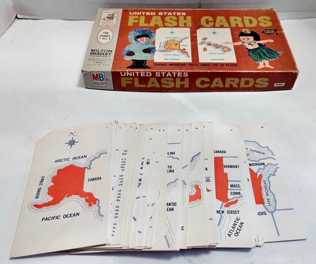 Vintage United States Flash Cards/ Milton Bradley # 9002 ~ 55 Cards ~ 1963