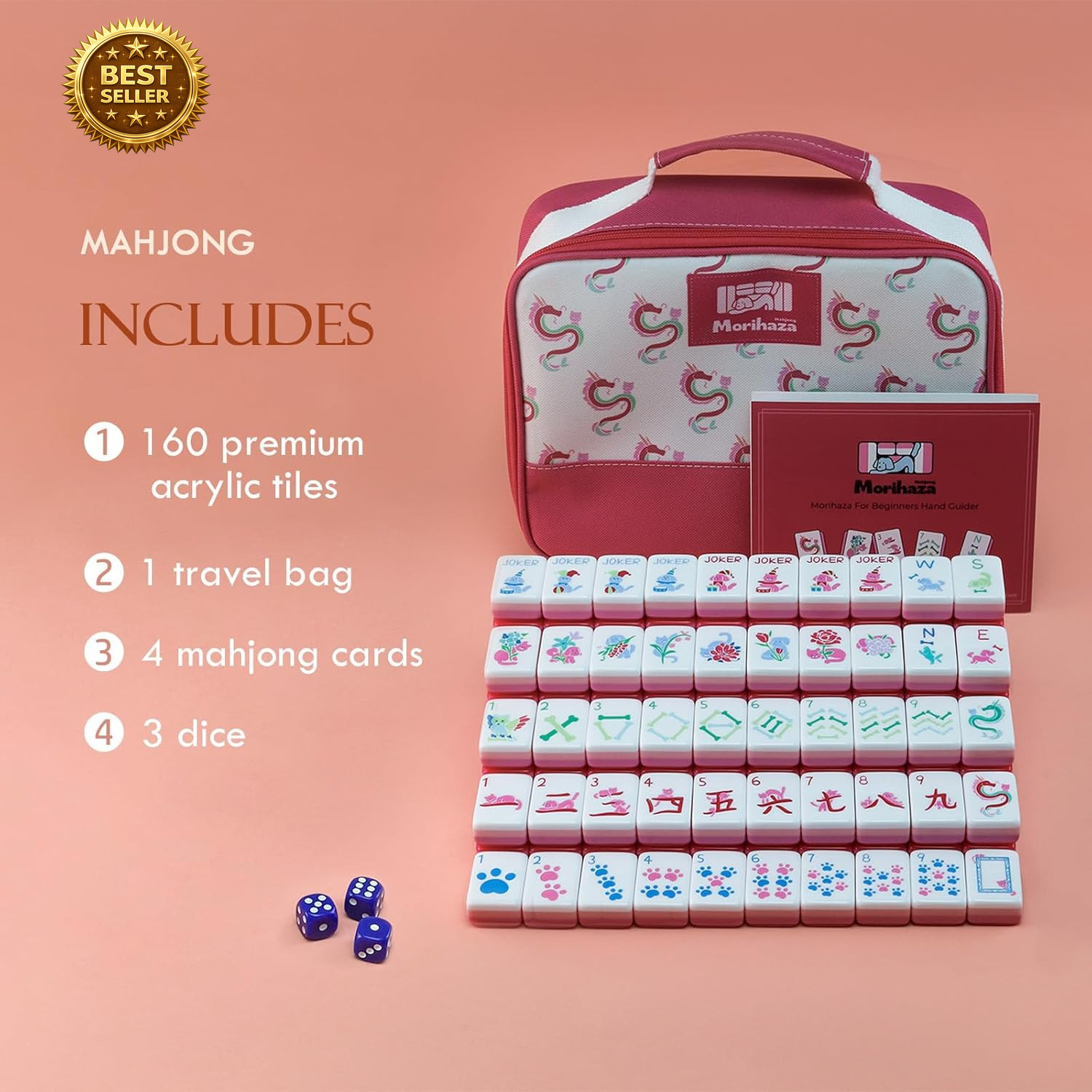 Dogs and Cats Themed Mahjong Tile Set – 160 Acrylic Engraved Tiles & American Ma