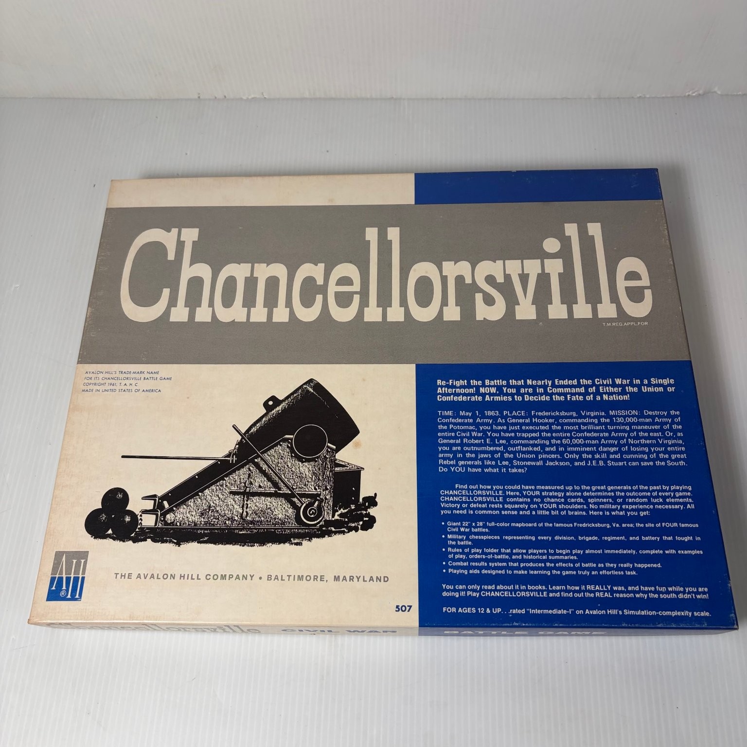 Chancellorsville Avalon Hill Civil War Board Game 2 Players INCOMPLETE 1960s