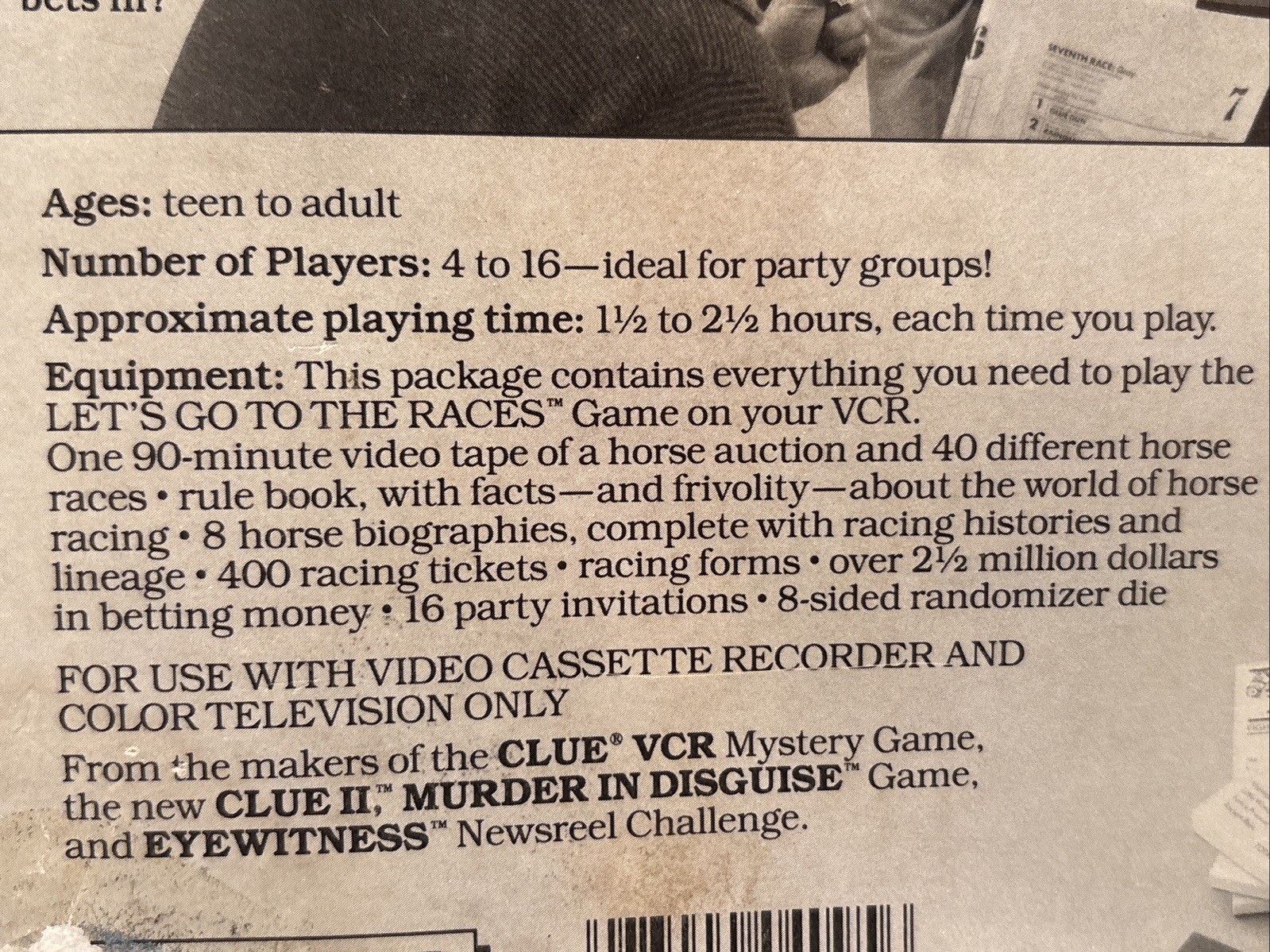 Let’s Go To The Races VCR Game Parker Brothers 4-16 Players Vintage