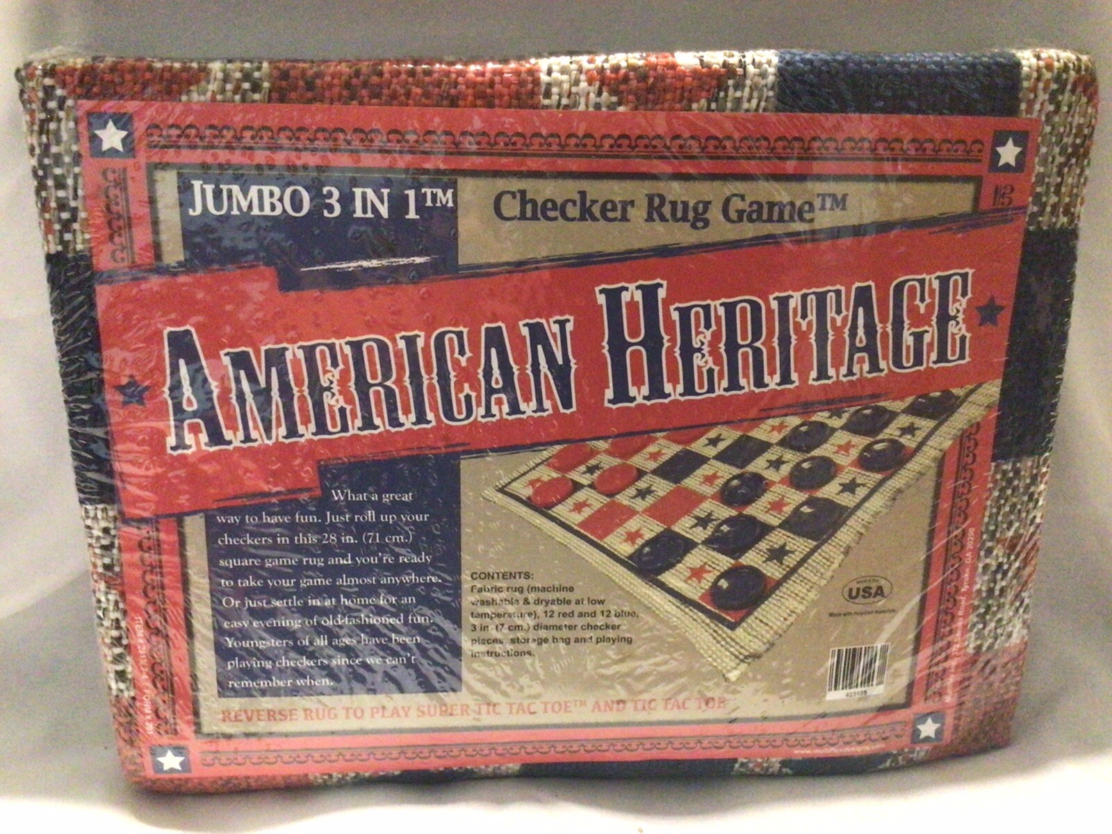 Patriotic American Heritage Jumbo 3 in 1 28” Square Checker and Tic TacToe New