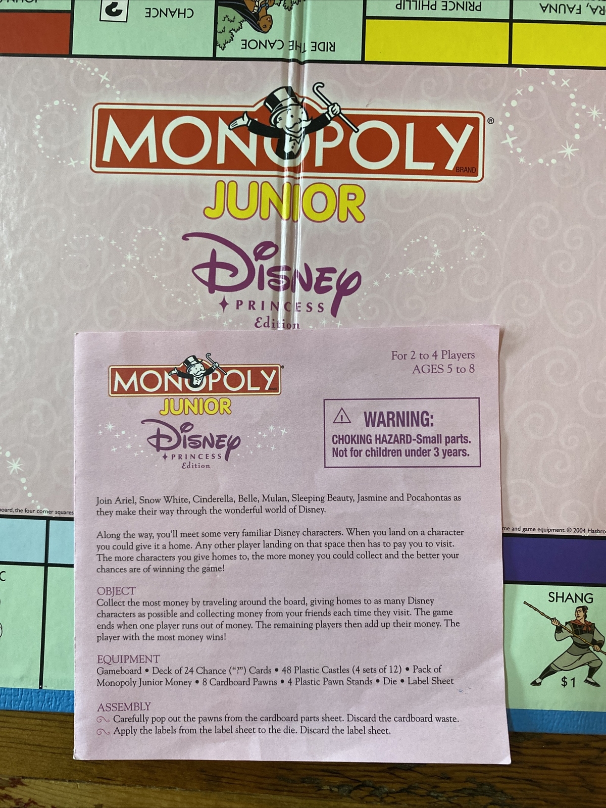 Monopoly Junior Jr Disney Princess Edition Parker Brothers Ages 5 to 8