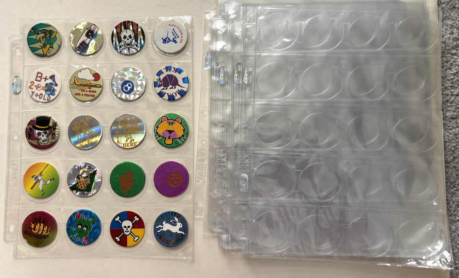 21 HOLOGRAM PAGES POGS MILK CAP Holds 20 each 60 POGS INCL UDED VINTAGE NEW