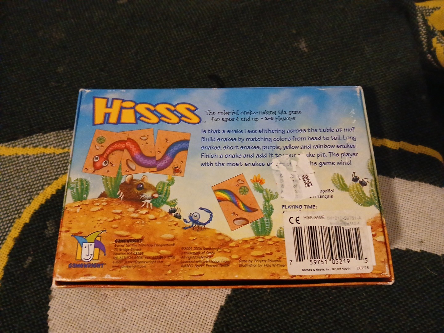 HISSS The Colorful Snake Making Tile Matching Game Gamewright Complete VG Cond