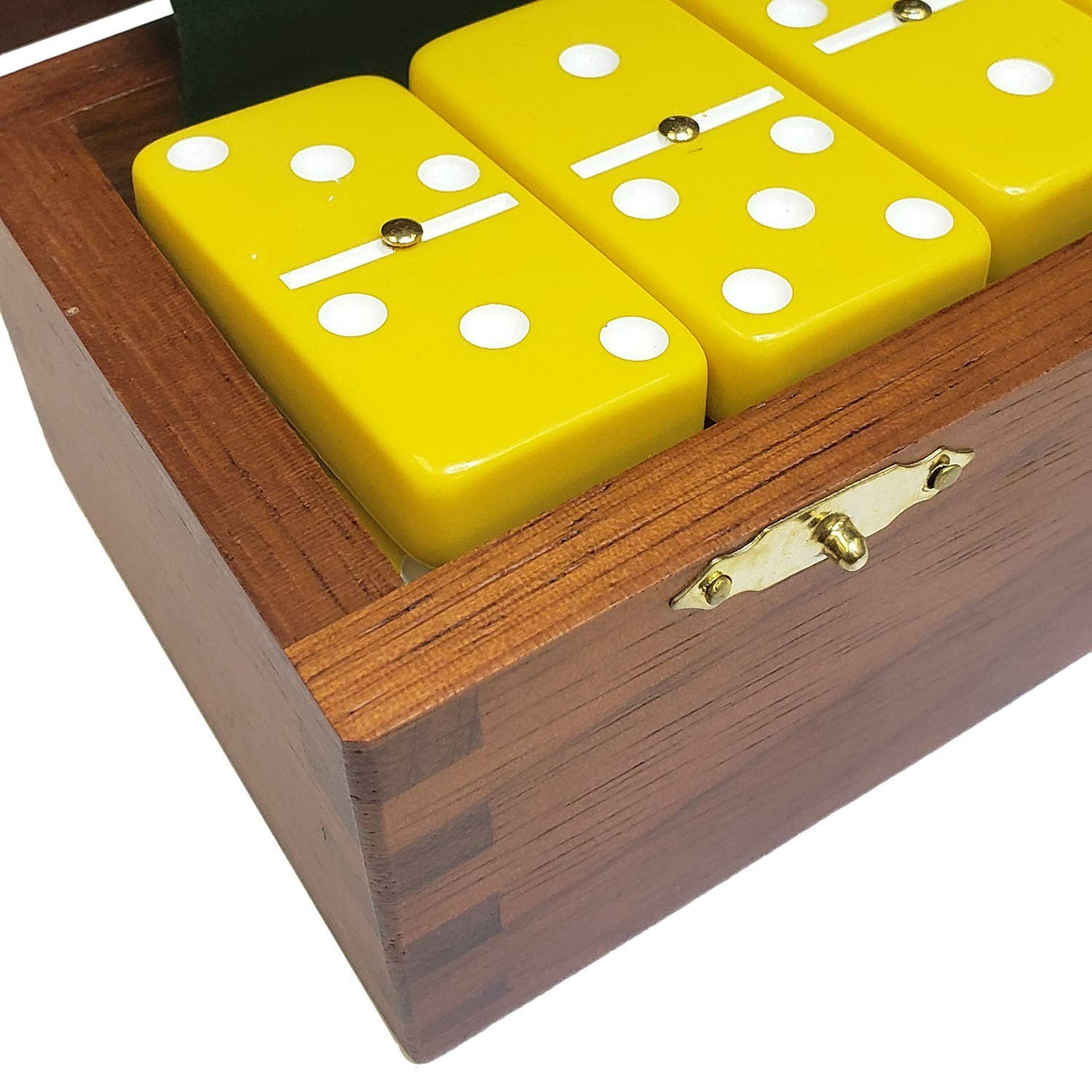 Domino Double Six 6 Yellow-White Jumbo Pro Size with Spinners – Wood Box
