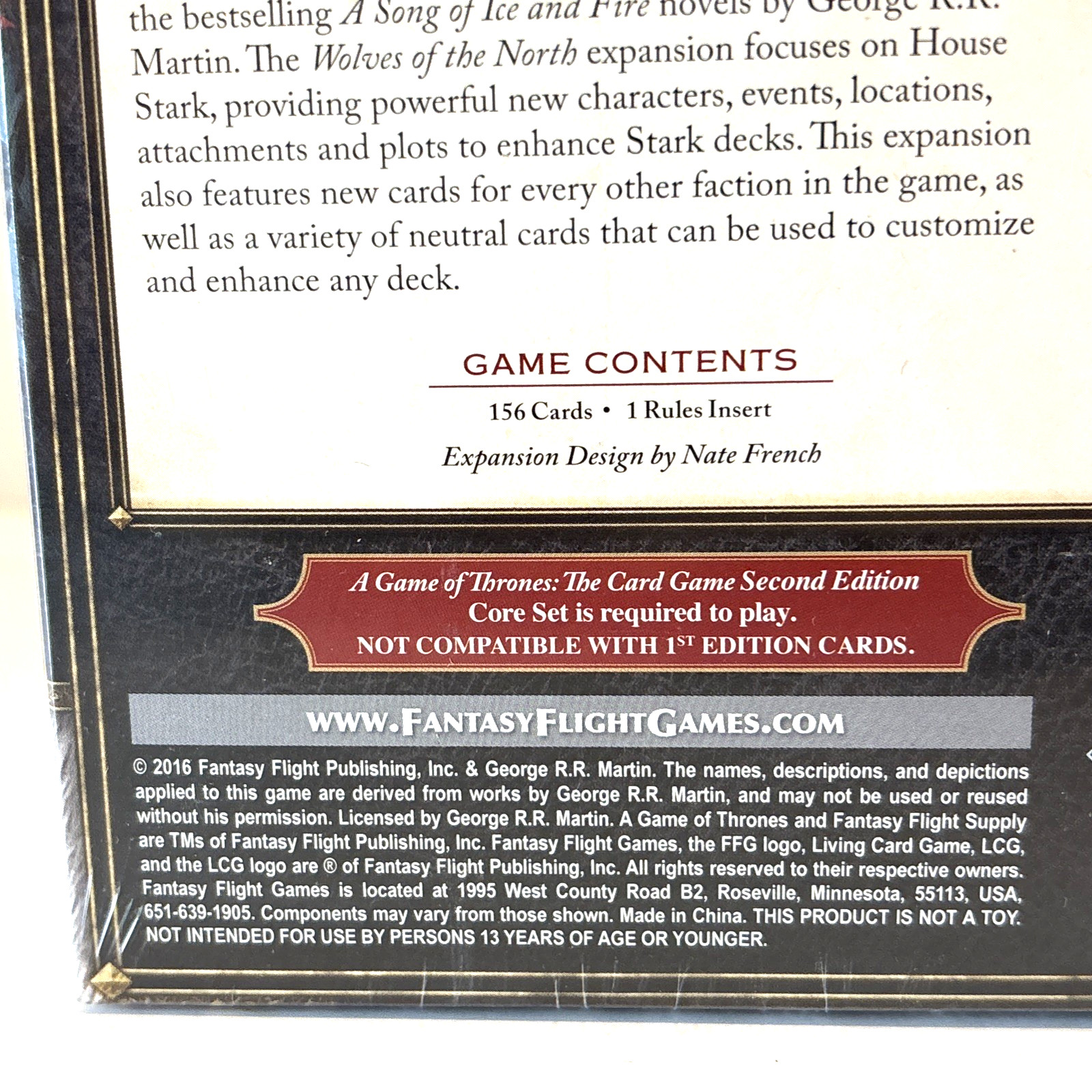 Game of Thrones Card Game 2nd Edition Wolves of the North Expansion New Sealed
