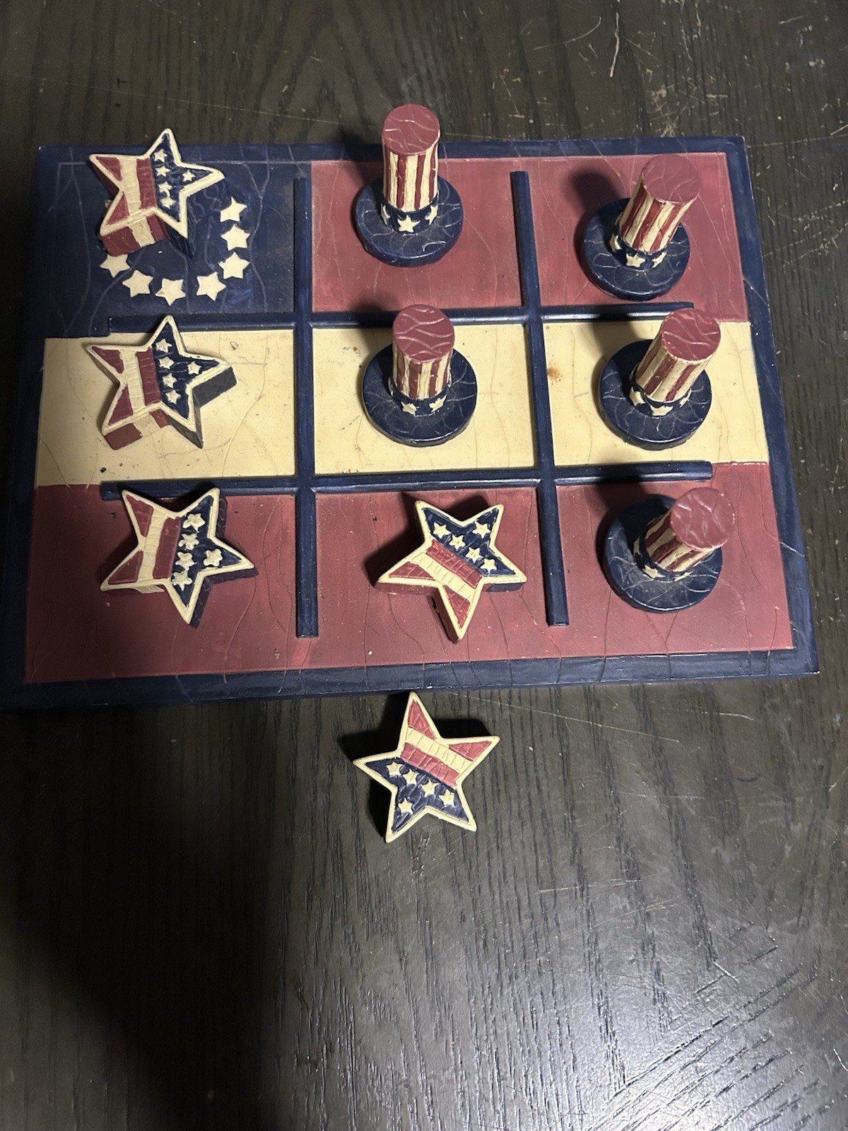 Terry’s Tic Tac Toe Game•Patriotic Stars Top Hats•4th July Decor•EUC•USA Themed