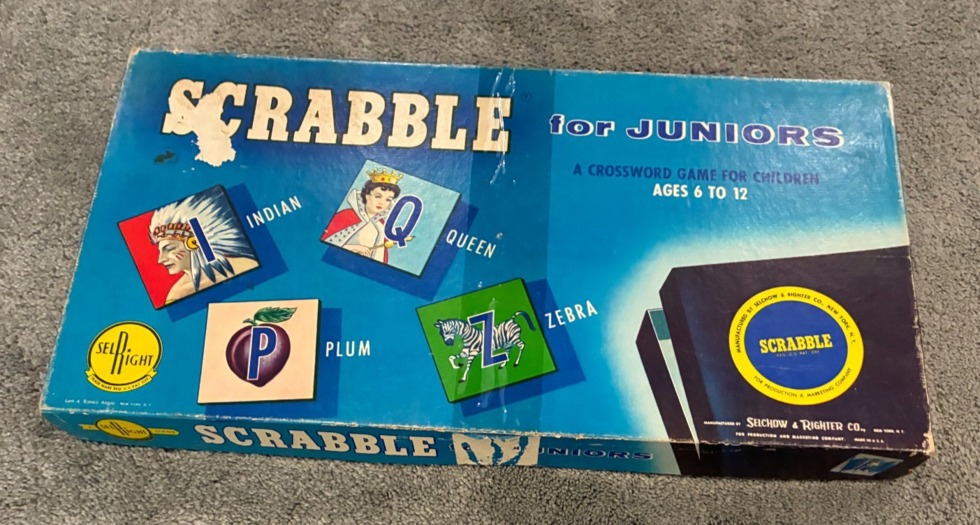 Scrabble for Juniors – 1958 Board Game by Selchow & Righter – 100% Complete