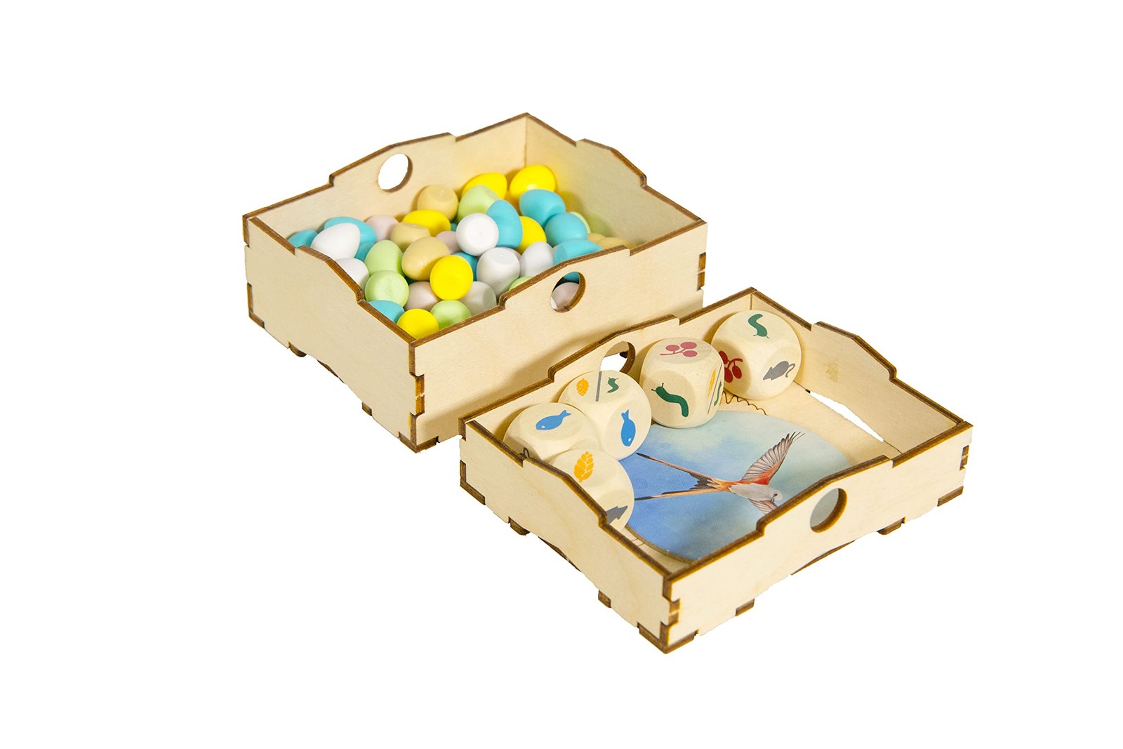 Game Organizer with Wingspan – Wooden Game Organizing Box with Multiple Trays