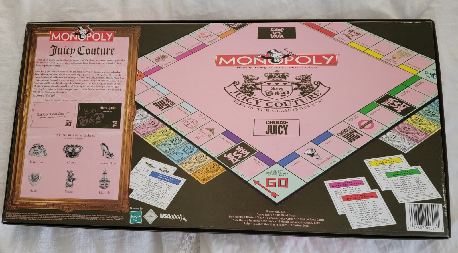 Monopoly Juicy Couture Edition Complete Board Game 2007 Luxury Tokens Hasbro EUC