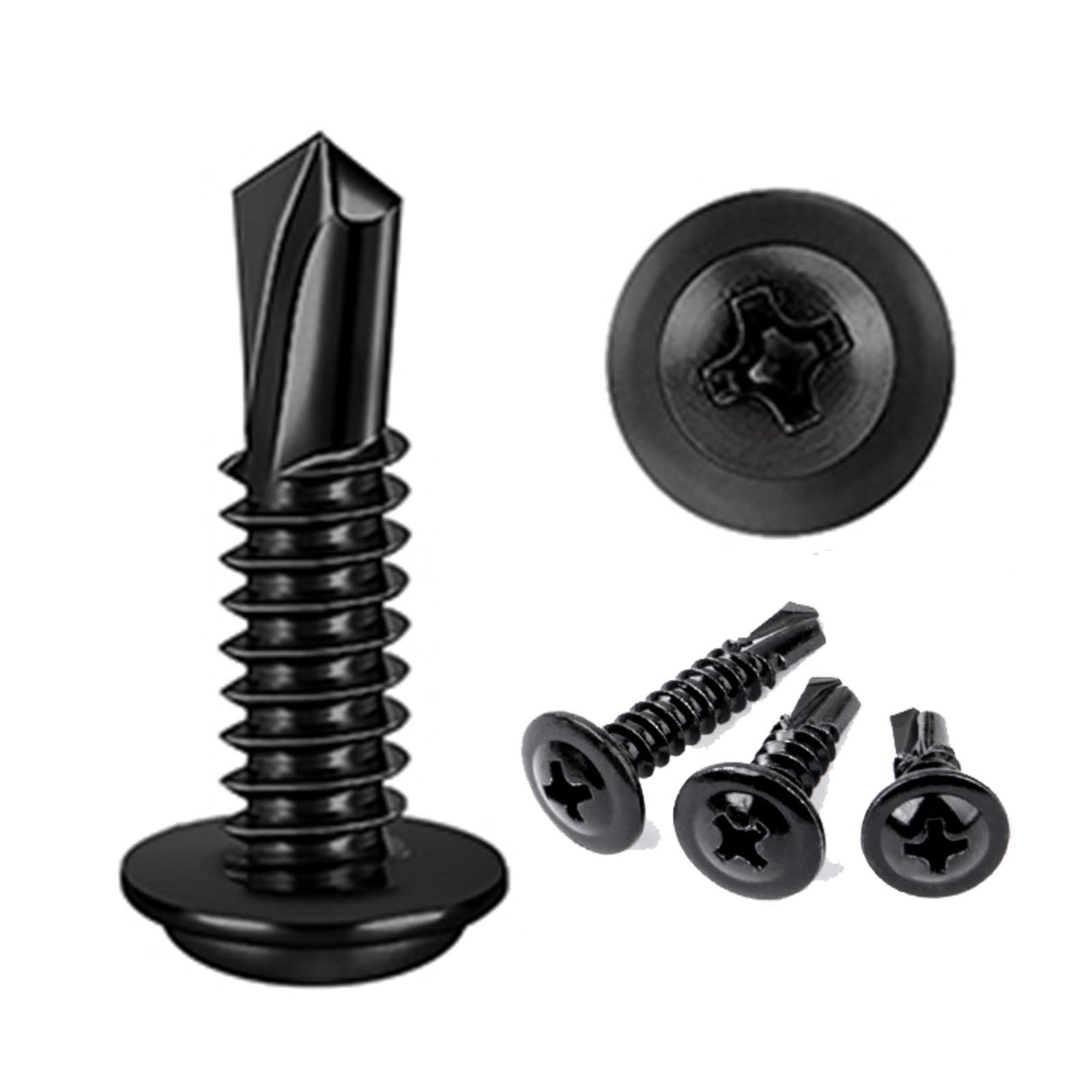 100PCS #10×5/8 Black Crosshead 410 Stainless Steel Self-Drilling Screws Modif…