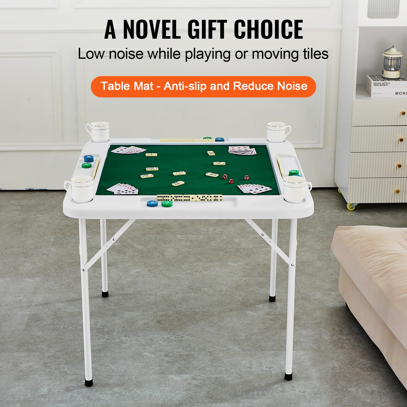 UimosoMahjong Table 4 Player Folding Card Table & Table Mat Cup Holder Chip Tray