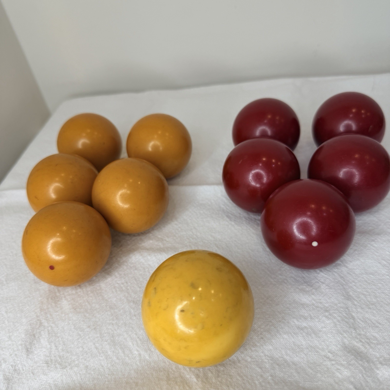 Vintage Bakelite Game Balls Lot 11 Cherry Red Butterscotch Yellow 54-57mm 1460g